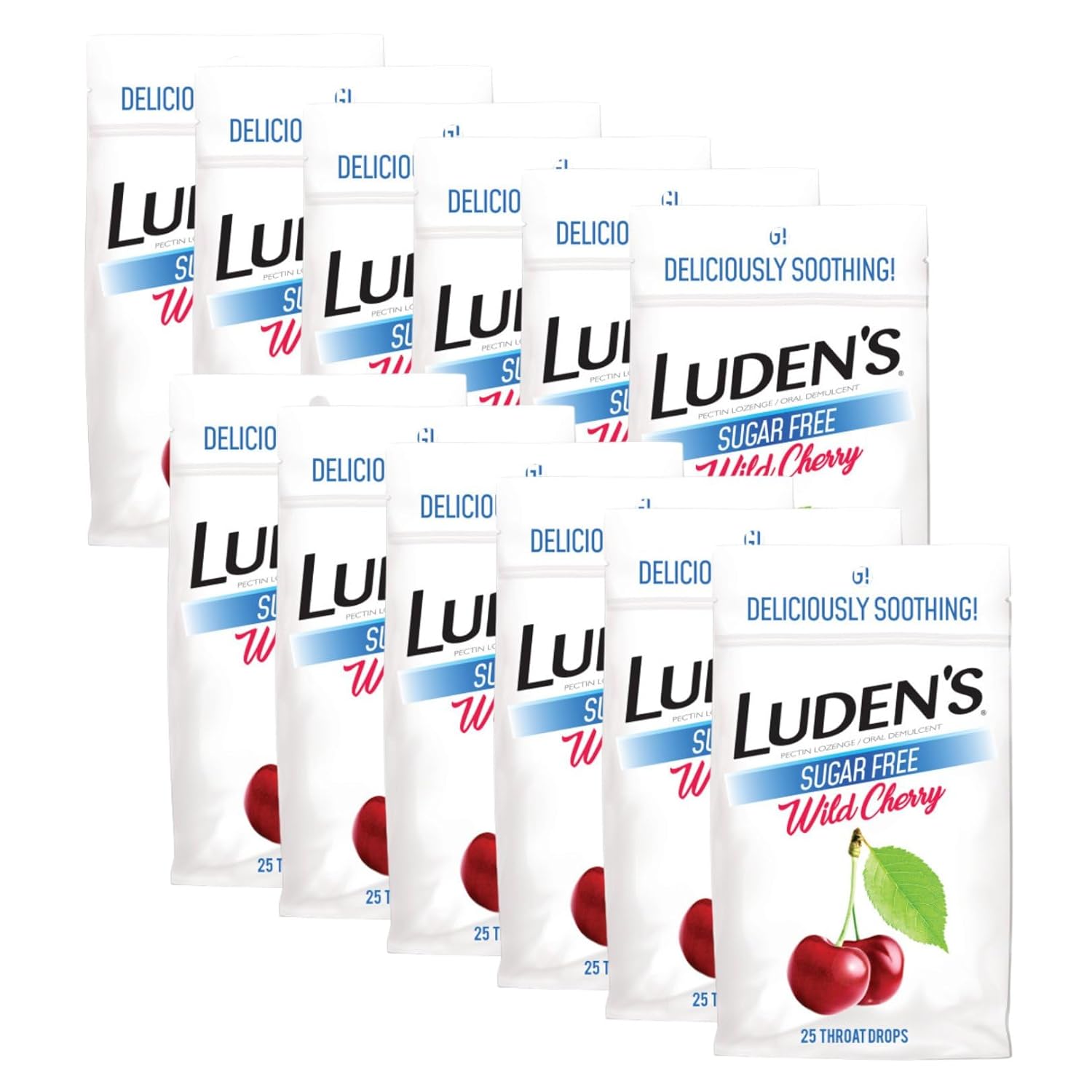 Luden's Sugar Free Wild Cherry Throat Drops, Sore Throat Relief, 25 Count (12 Pack)