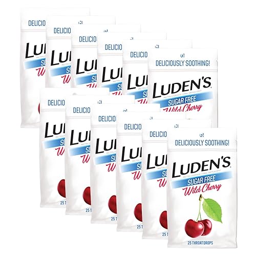 Luden's Gotas de garganta de cereza silvestre sin azúcar, alivio del dolor de garganta, 25 unidades (paquete de 12)