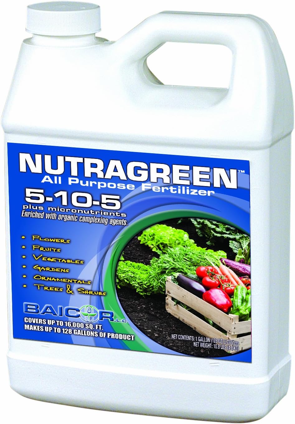 Baicor Nutra Green All Purpose Fertilizer 5-10-5 with Micros, Gallon