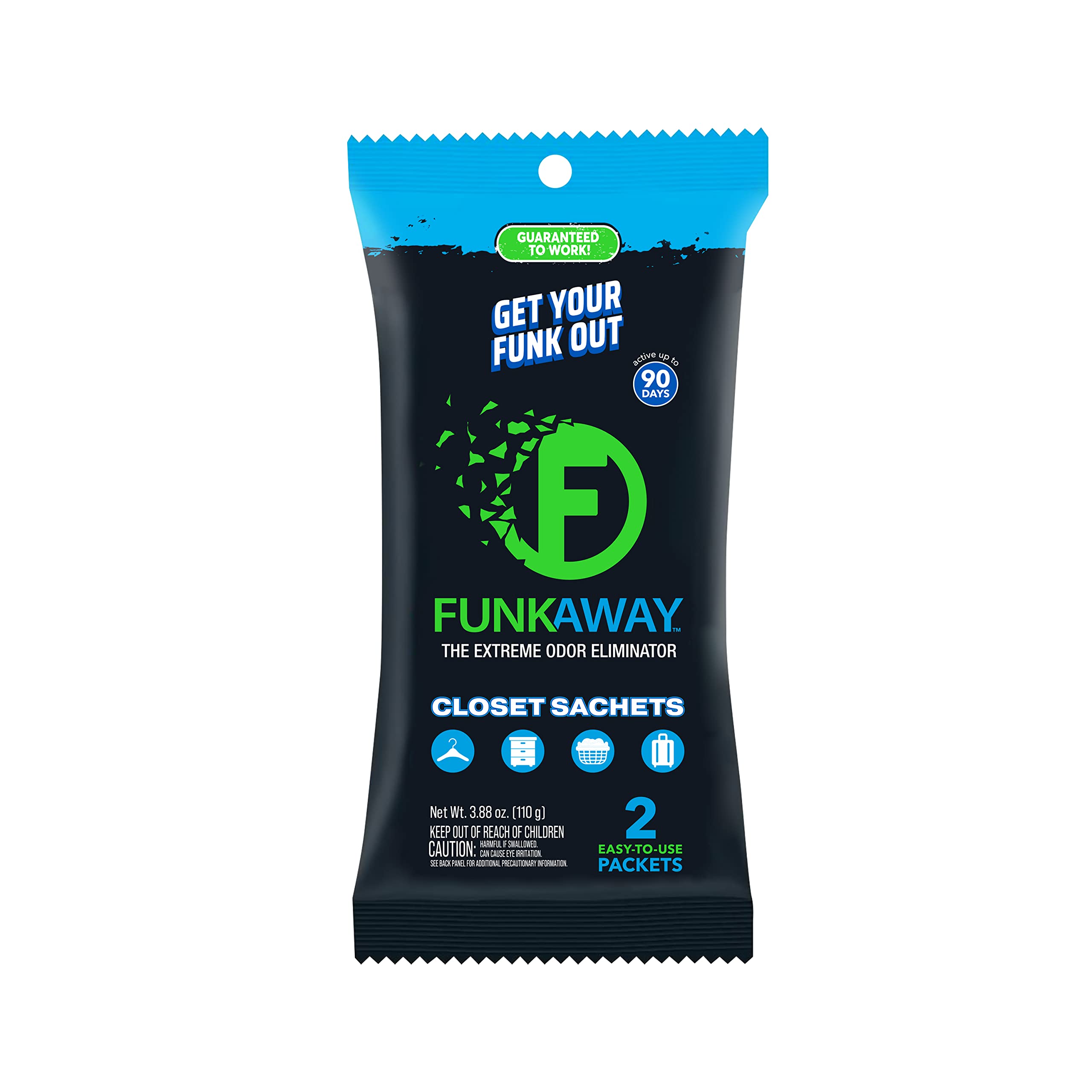 FunkAwayExtreme Odor Eliminating Closet Sachet 8-Pack, Odor Absorbing Packet Ideal for Closets, Drawers, Hampers, Attics and Storage Spaces, Fresh Smell for Up to 90 Days (Pack of 8)