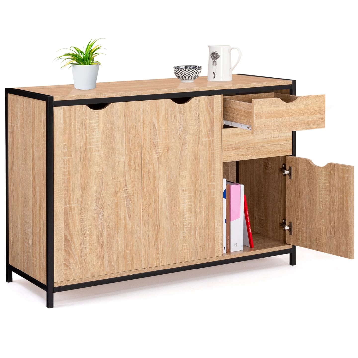 IDMarket - Aparador bajo (110 cm, con armarios y cajones, diseño industrial