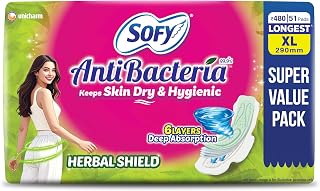 Sofy AntiBacteria XL - 290mm | 51 Count pads | For Women Sanitary Pads | Keep Skin Dry | 6 Layer Deep Absorption | Herbal ... Price In India