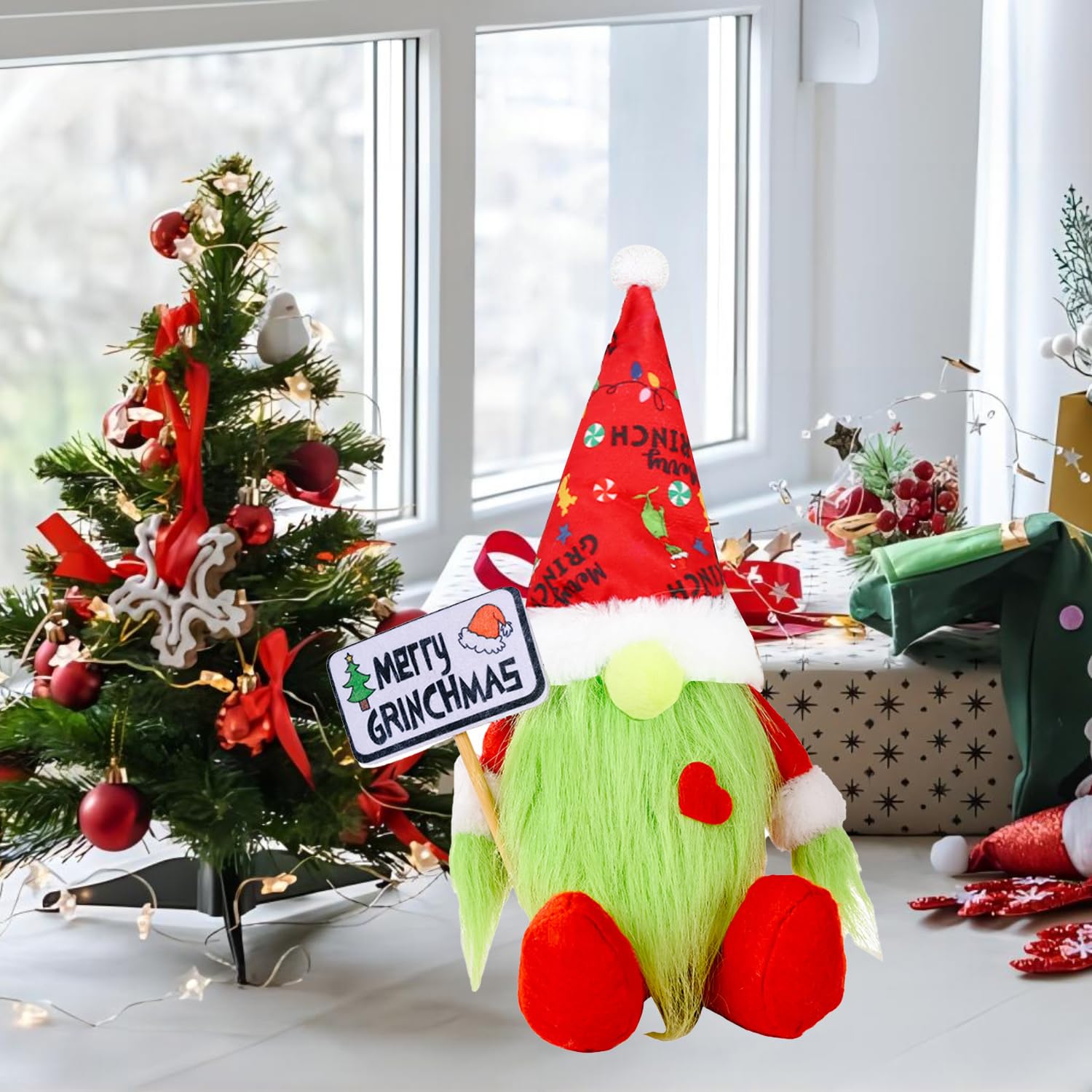 JUFYVO Green Monster Gnome Decorations Christmas Ornament Green Monster Gnome Plush Dolls Tabletop Decoration Holiday Xmas Decorations Santa Elf Tomte Decorations - Image 3