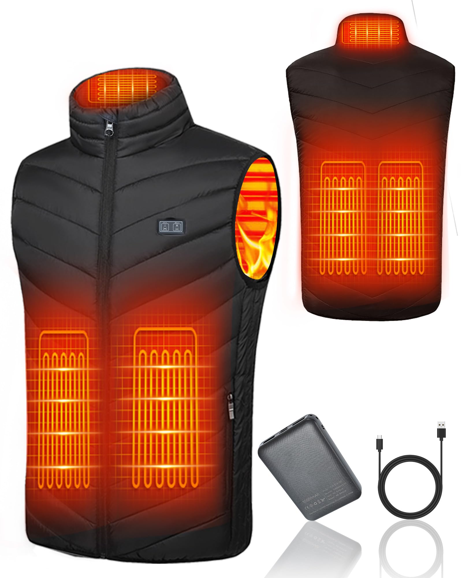 Gilet Riscaldato per Uomo e Donna, Giubbotto Riscaldato 10000mAh Giacca Riscaldata Elettrico Doppi Controller per Escursionismo all'aperto,Caccia