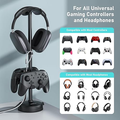 Miniatura 4 de Soporte para controlador de auriculares de escritorio con ventosa estable y base pesada antideslizante, organizador de almacenamiento universal de