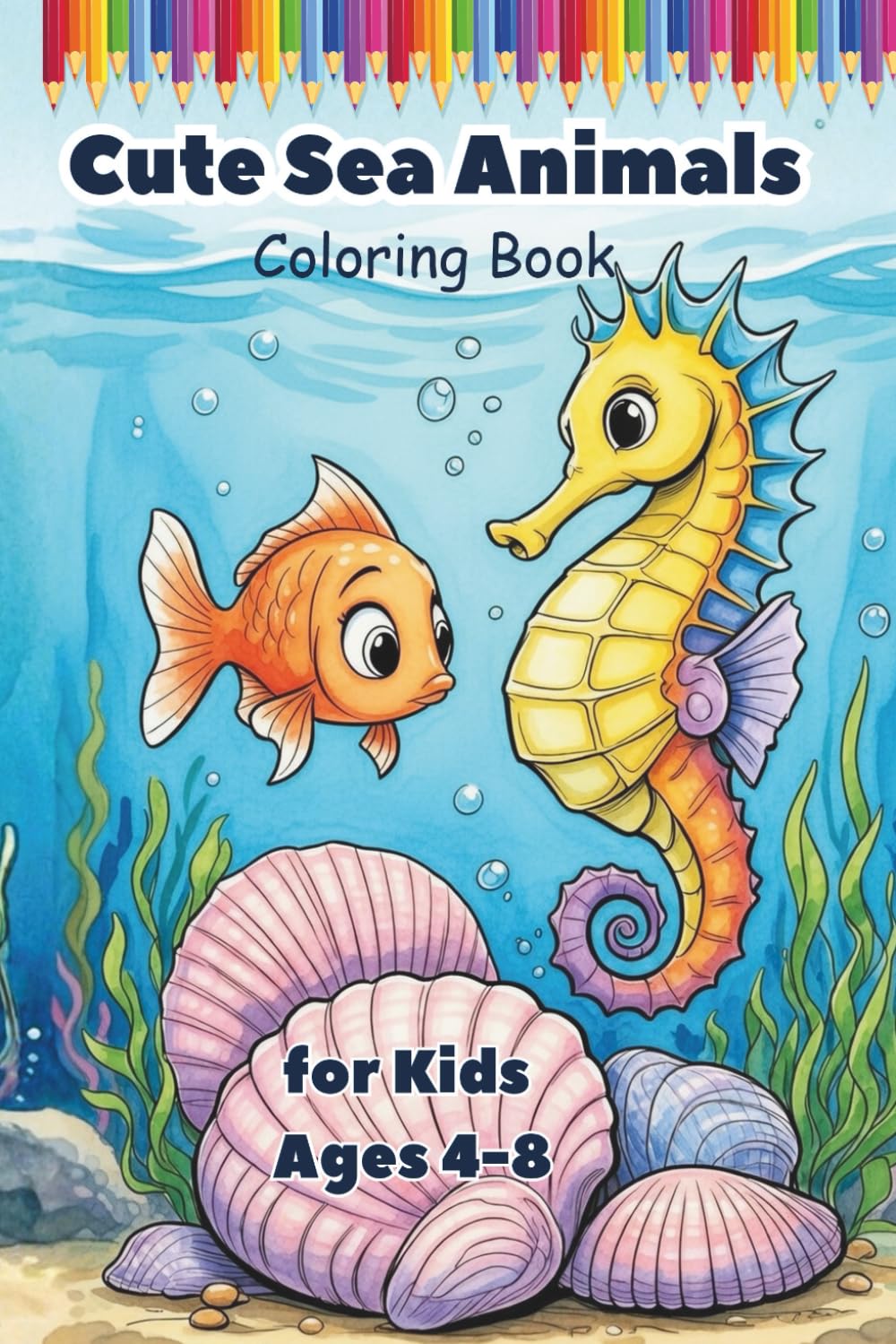 Cute Sea Animals Coloring Book for Kids Ages 4–8: Fun and Easy Ocean Creatures, Big Simple Pages for Preschool and Kindergarten