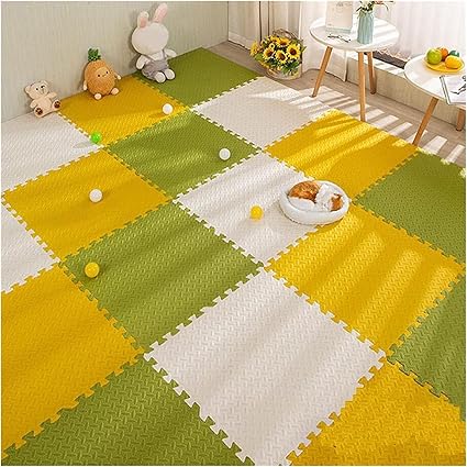 SIGNATRON 40 Tiles - 160 Sq Ft, Puzzle Flooring || Kids Interlocking Play mat || Baby Play Mat || Play mats for Kids || 12 MM Thick (Green - Yellow - White)