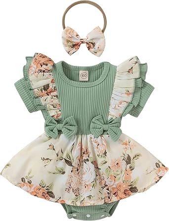 Amazon.com: Hibobi - Mameluco de verano para bebé recién nacido, diseño  floral de burbujas para bebé, vestido con lazo, mono con volantes : Ropa,  Zapatos y Joyería