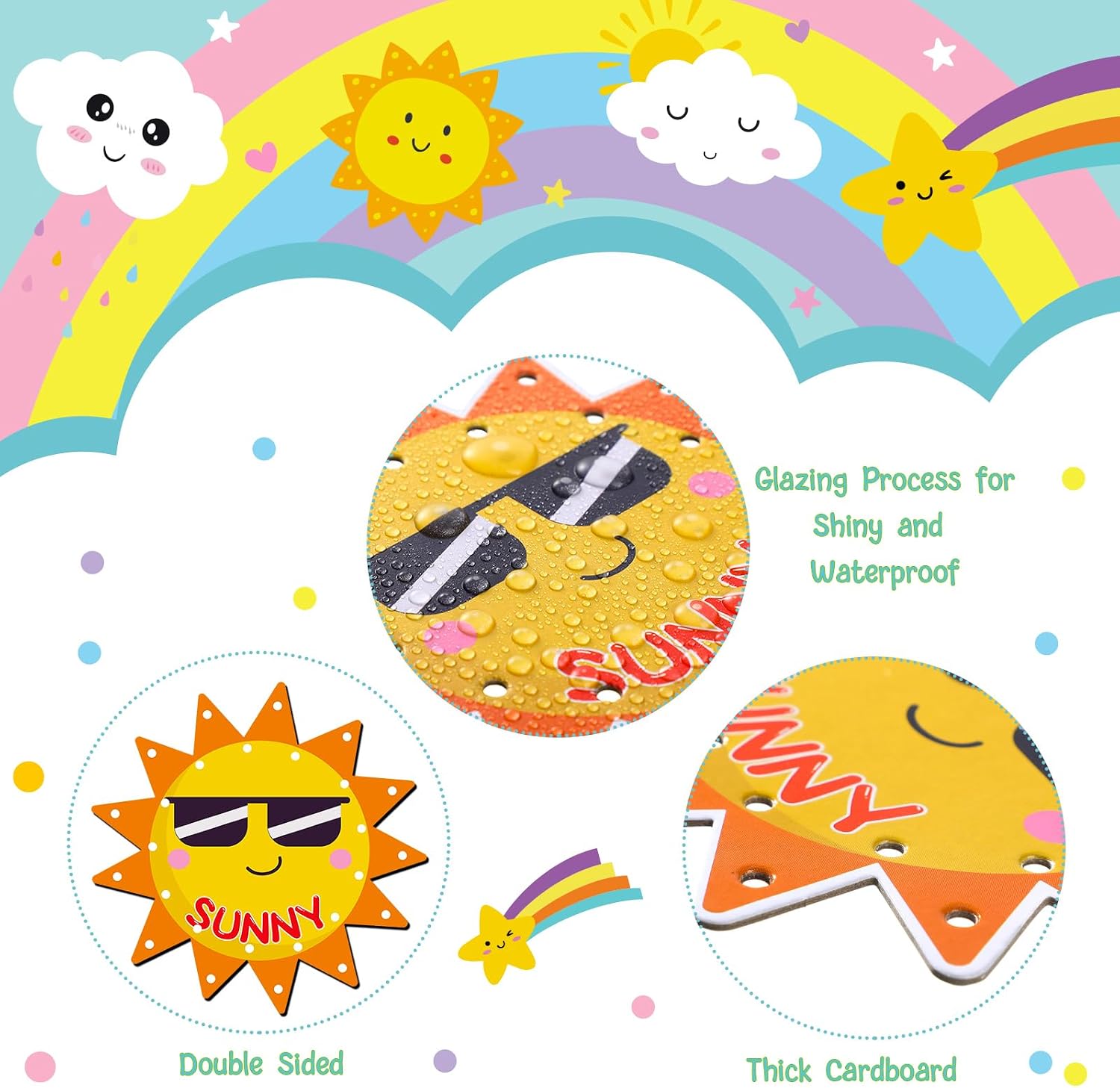 Funrous 10 Pieces Kids Recognition Lacing Cards Thick Cardboard Educational Sewing Cards Double Sided Lacing Playing Games for Children Toddler Preschool Developing Imagination Supplies (Weather)