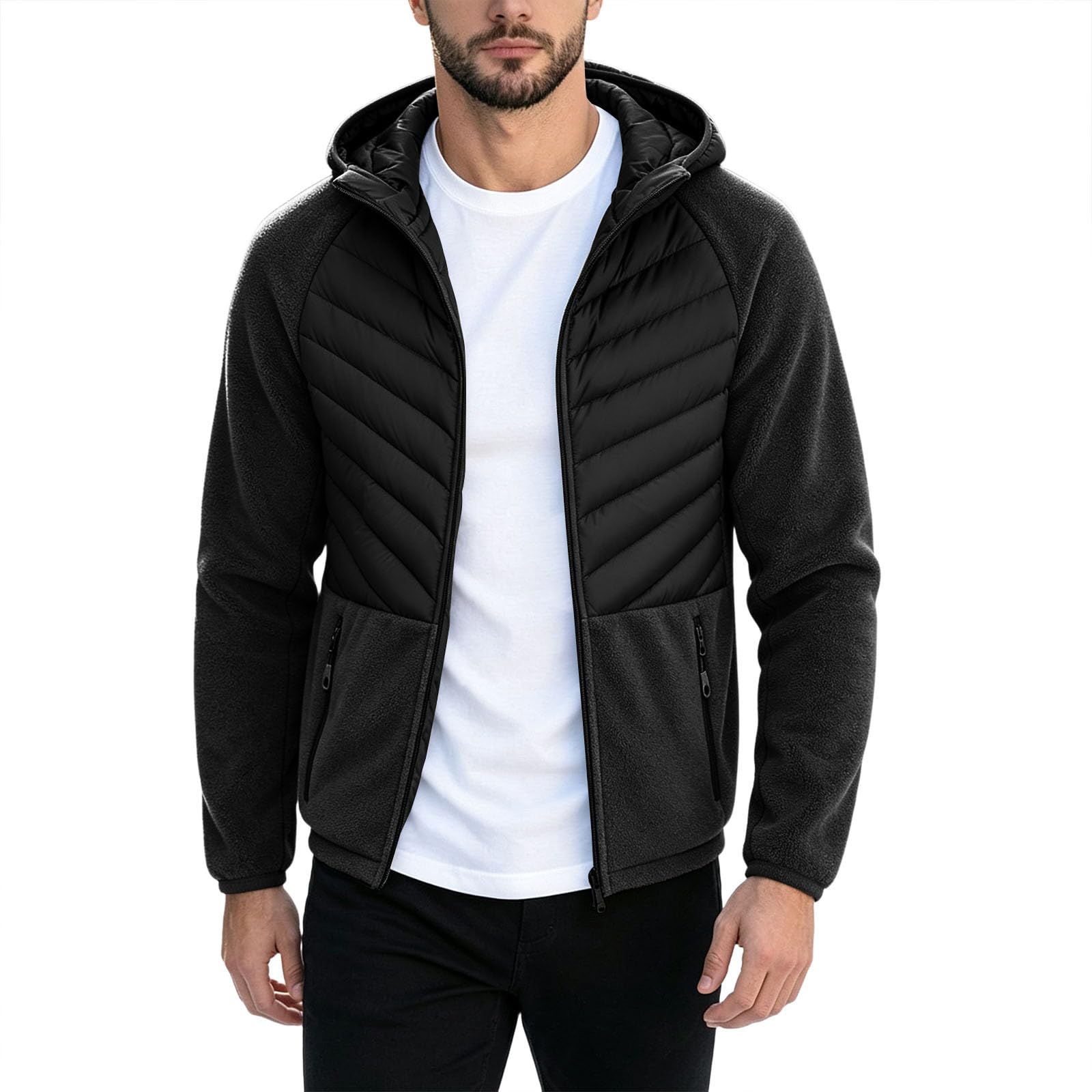 Steppjacke Herren mit Kapuze Daunenjacke Warme Winterjacke Fleecejacke