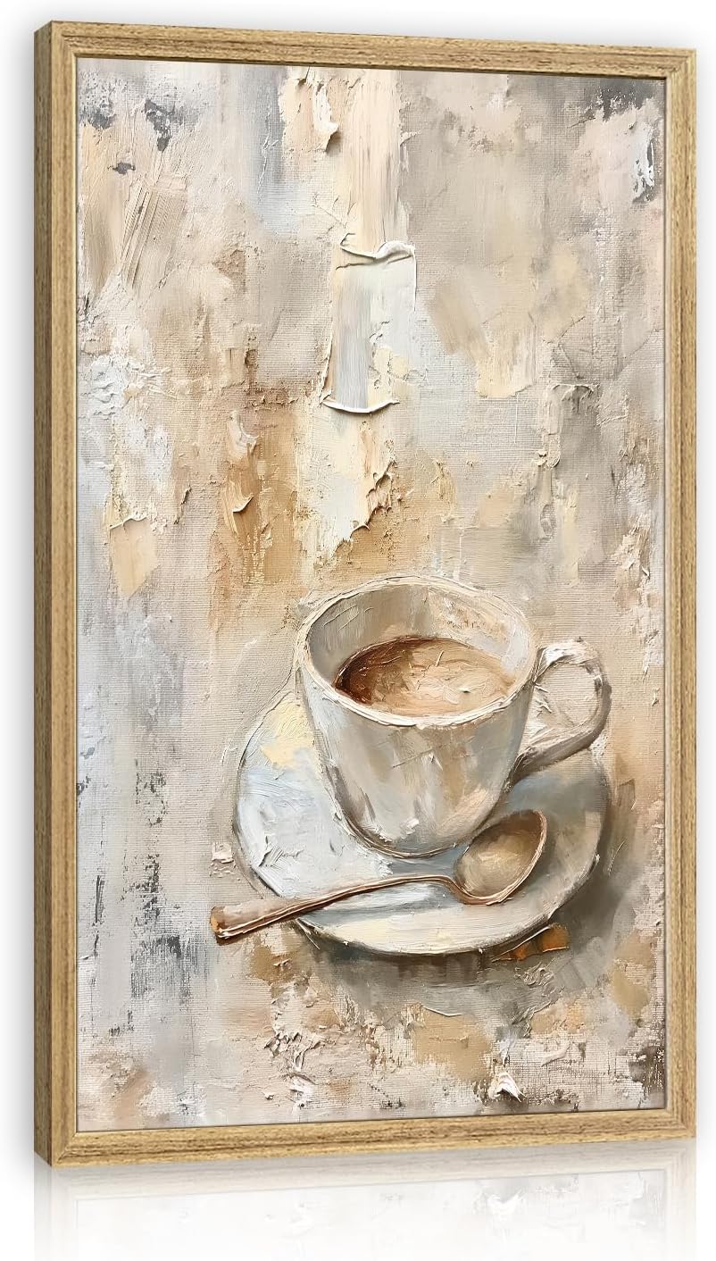 WLHARTT Vintage Coffee Wall Art, Minimalist Art, Cafe Bar Wall Decoration, Retro Artwork Kitchen Decor Wood Framed 16"x24" Gray (Wood) 24"L x 16"W