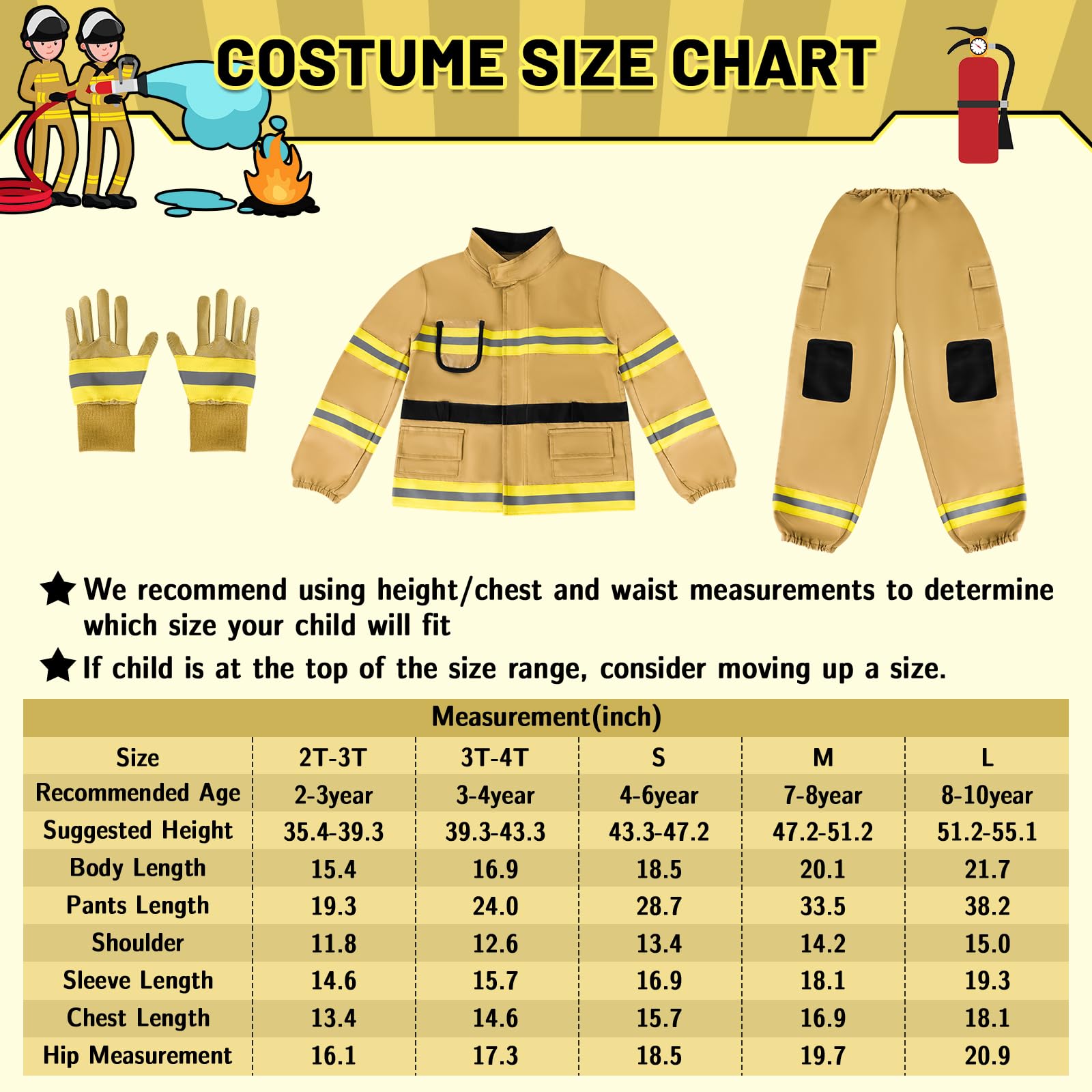 Brandweerman Kostuum voor kinderen, wasbaar brandweerman kostuumset met opbergzak, rollenspel, brandweerman, verkleedset voor kinderen vanaf 3 jaar