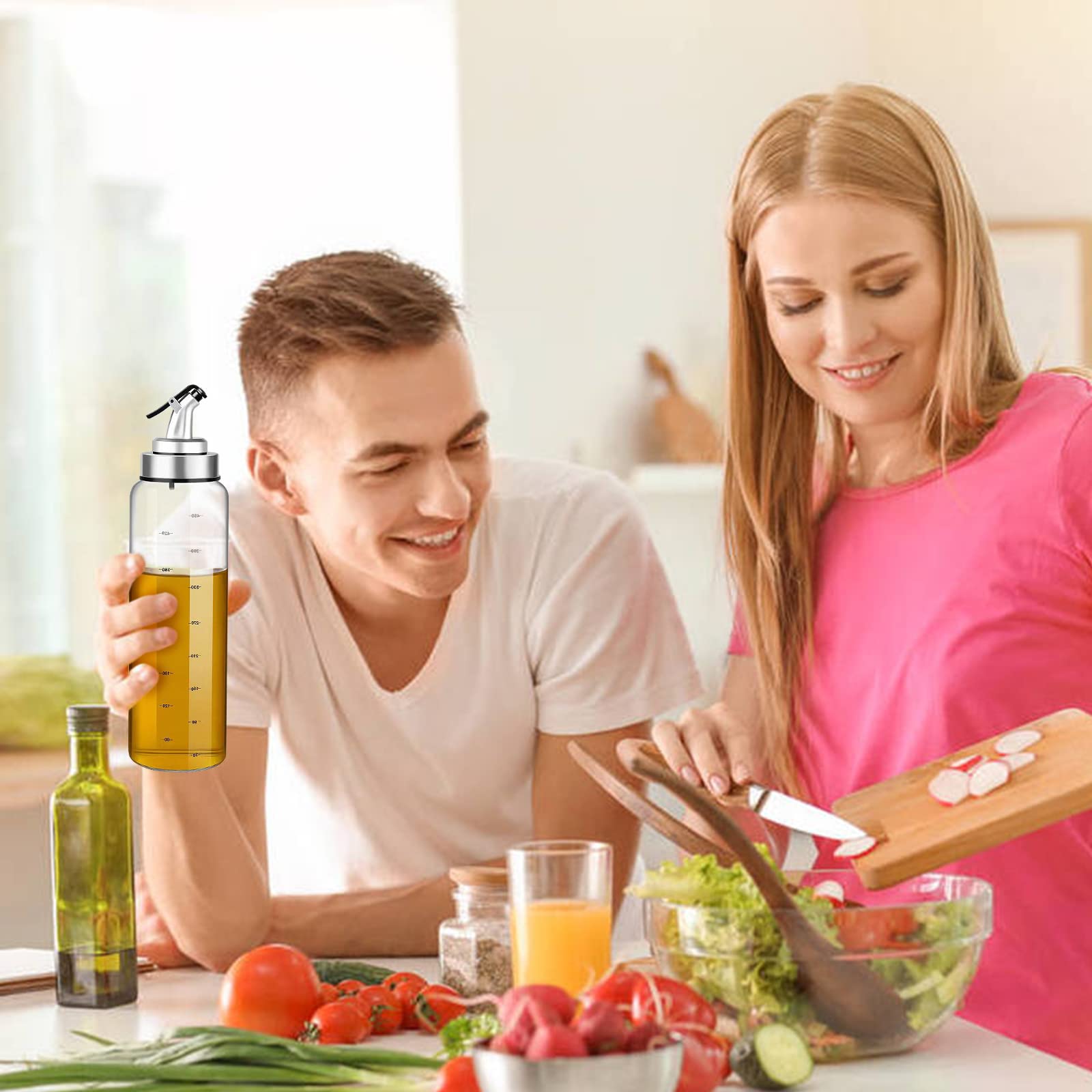 2er Set Ölflaschen Aus Glas – 500 Ml, Mit Klarer Skala & Auslaufsicher – Olivenöl- & Essigspender Für Küche Und Grill