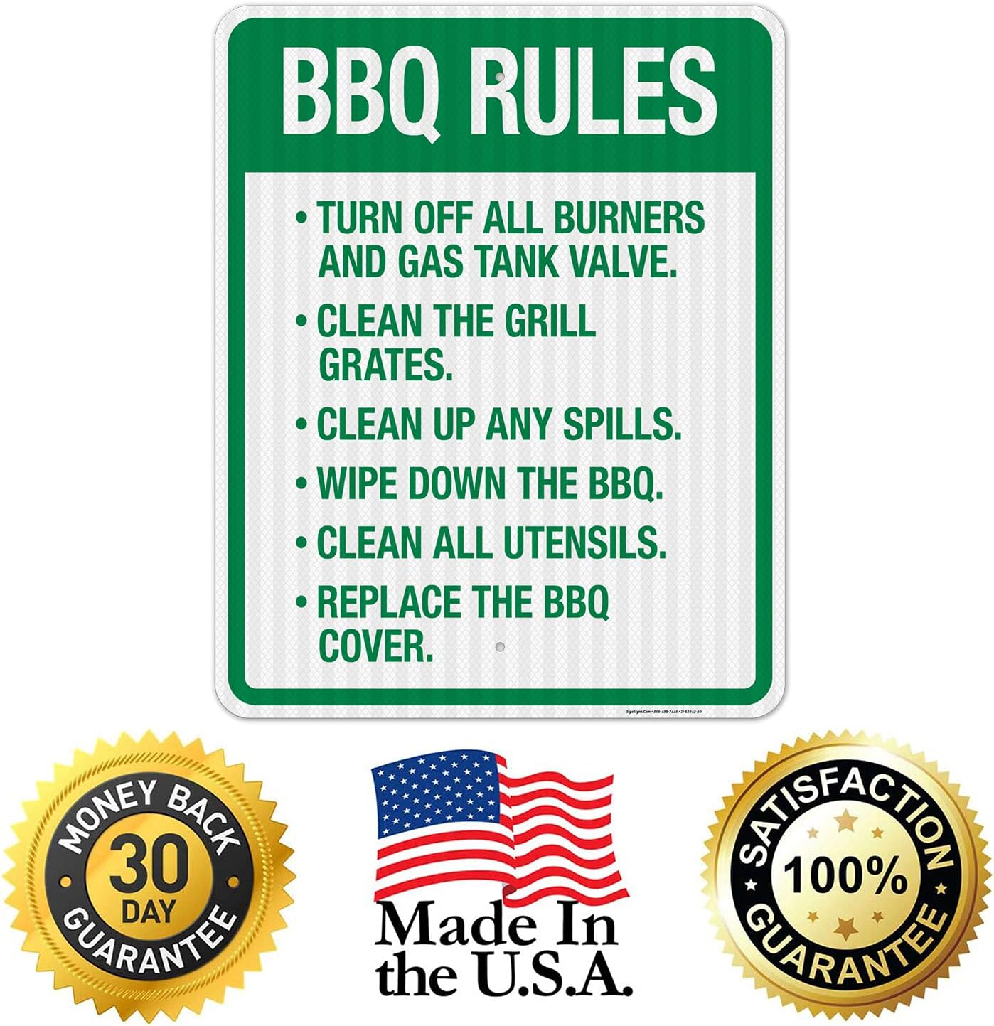 Turn Off All Burners and Gas Tank Valve Clean The Grill Grates Wipe Down The BBQ Sign, 24x30 Inches, 3M EGP Reflective .080 Aluminum, Fade Resistant, Made in USA