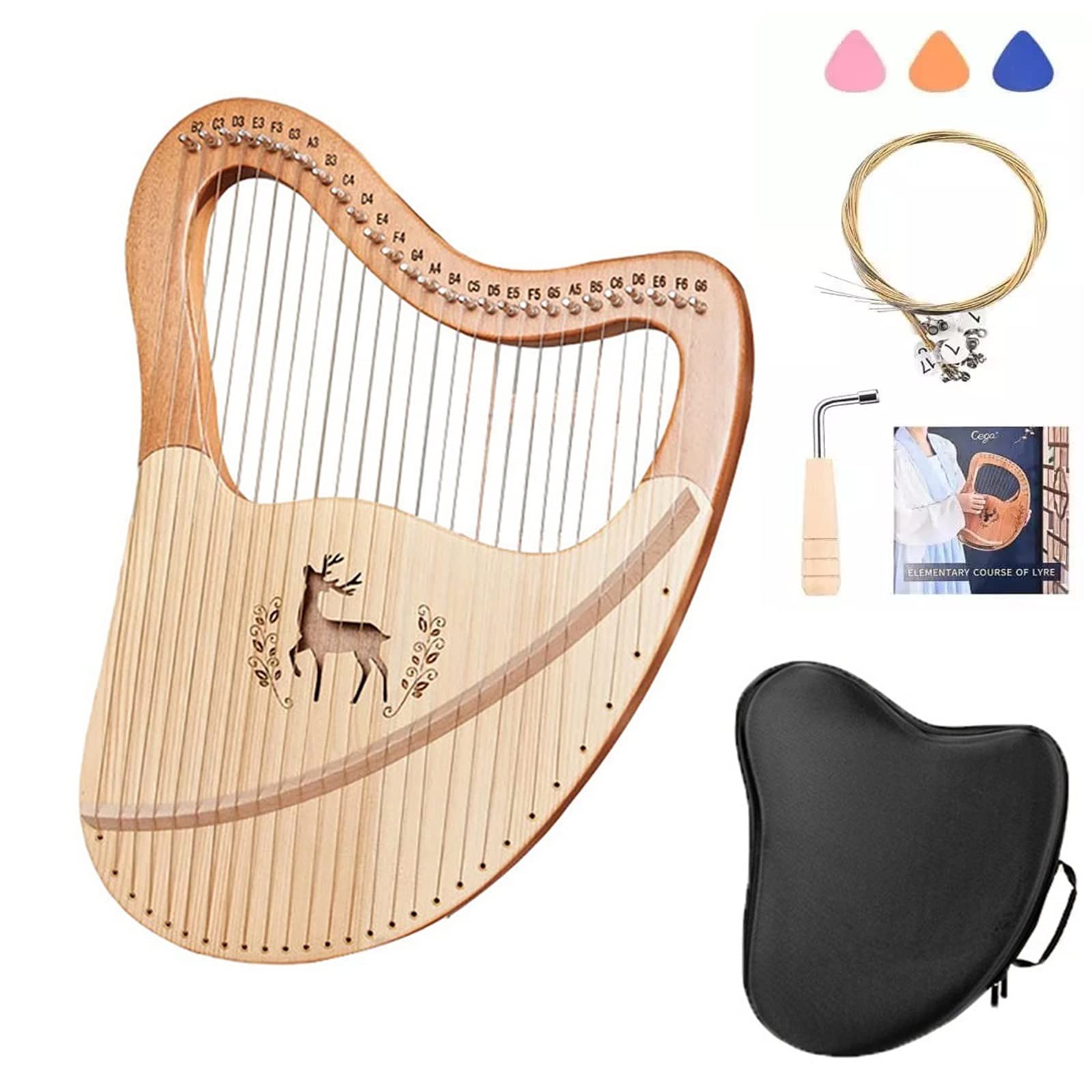 Lyre Harp 27 Cuerdas de Metal Instrumento de Caoba, con Llave de afinación, Cuerda de Repuesto, Manual en inglés, for Principiantes Amantes de la música Adultos