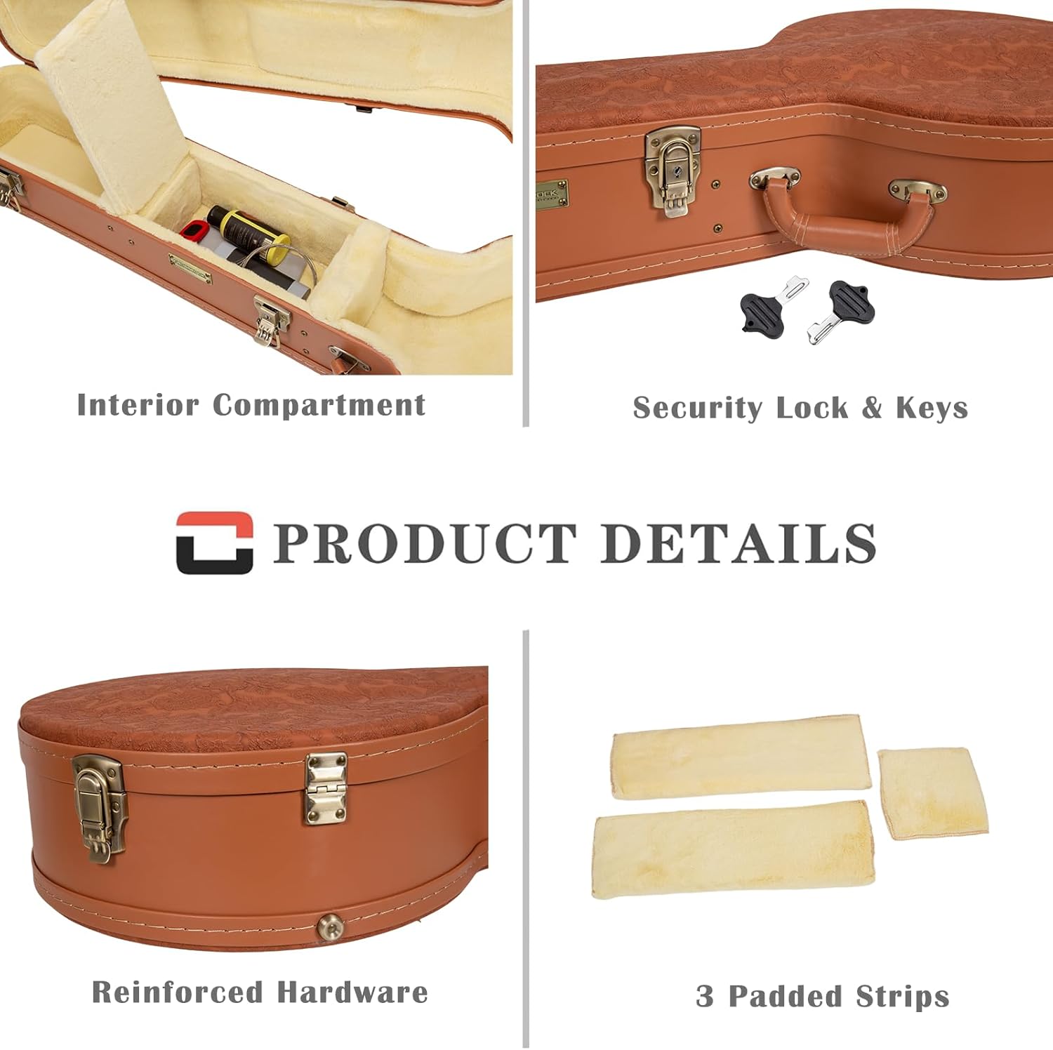 Crossrock Relief Series Open-Back Banjo Case for 11''–12.5'' Rims | Carved Red Wood Finish, Ivory Plush Interior, Lock (CRW630OBJRO)