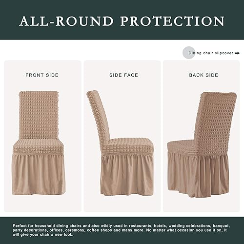 Vista 31 de CHUN YI Juego de 4 fundas para sillas de comedor, fundas universales elásticas para sillas de comedor con falda, fundas extraíbles para sillas Gris