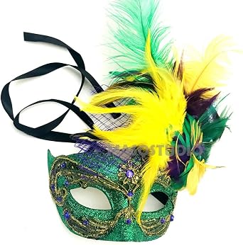 MasqStudio Mardi Gras Women and Mens Masquerade Ball Mask Pair Carnival Parade Event Party Wear Feather mask Only