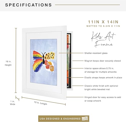 Miniatura 10 de MCS Marco de obras de arte para niños, marco magnético intercambiable con almacenamiento para arte infantil, 12 x 16 pulgadas con paspartú de 9 x 12