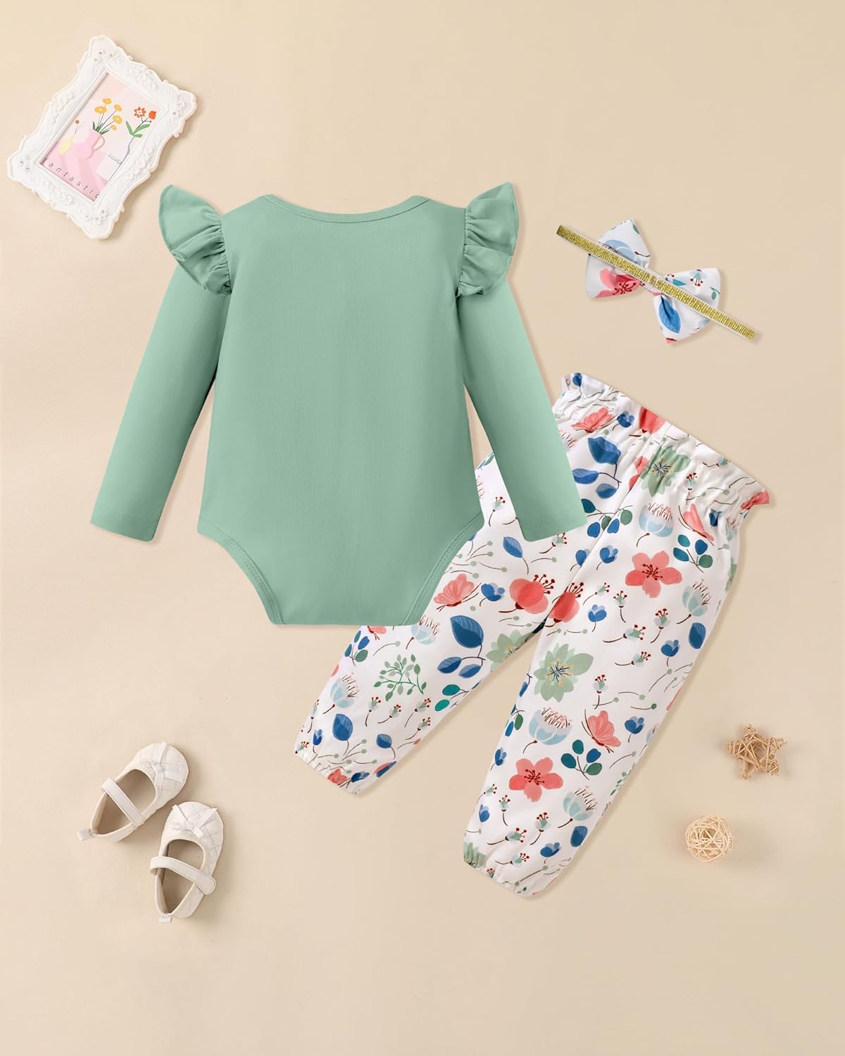 Baby Girl Clothes Newborn Infant Cotton Ruffle Romper+ Floral Pants + Headband Sets Fall Winter Outfits - Image 2