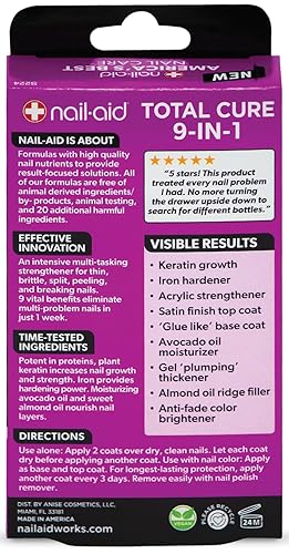 Miniatura 3 de Nail-Aid Total Cure - Tratamiento de uñas 9 en 1, fortalece, suaviza e ilumina las uñas quebradizas, transparente, 0.51 onzas líquidas