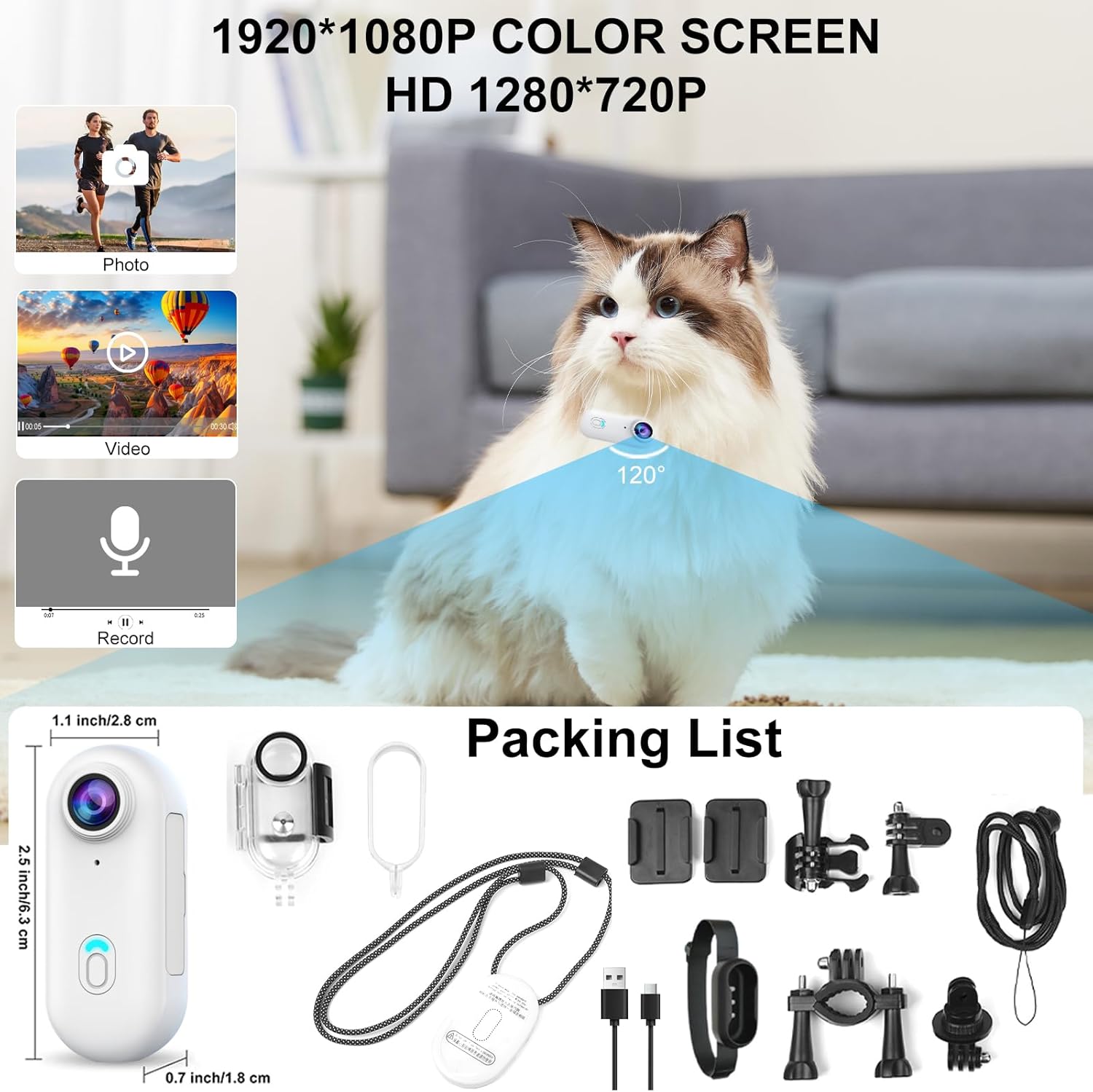 B-Qtech 1080P Body Camera, 360° Action Camera Magnetic Pocket Thumb Cam, IP68 Waterproof, Mini Action Cam for Recording,Outdoors Activities,Walking