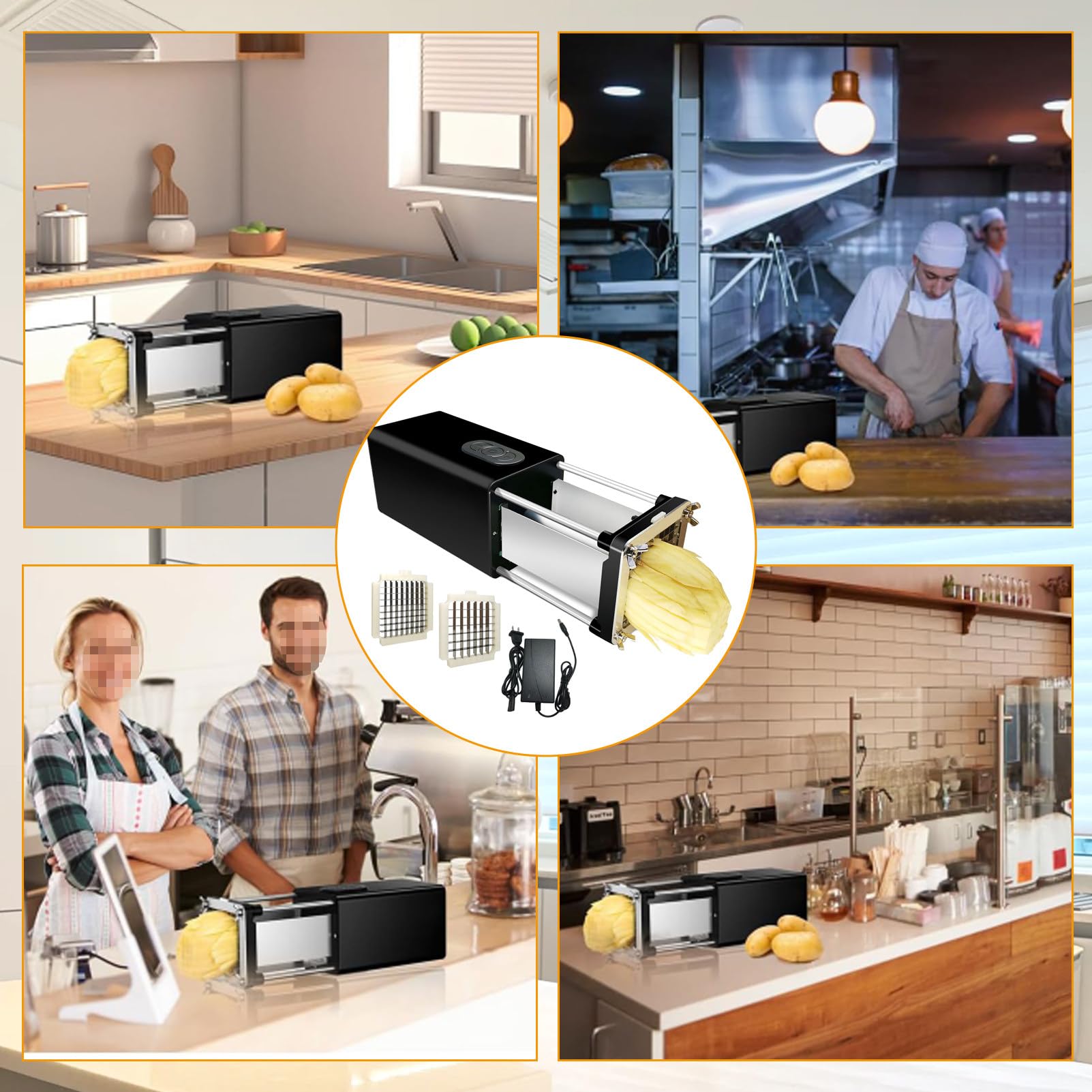 Pommesschneider,Elektrischer Pommes Frites Schneider, Pommesschneider FüR Pommes Frites Ausgestattet Mit 1/2 Zoll Und 3/8 Zoll Klingen,Geeignet FüR Kartoffeln, Karotten Und Gurken Black