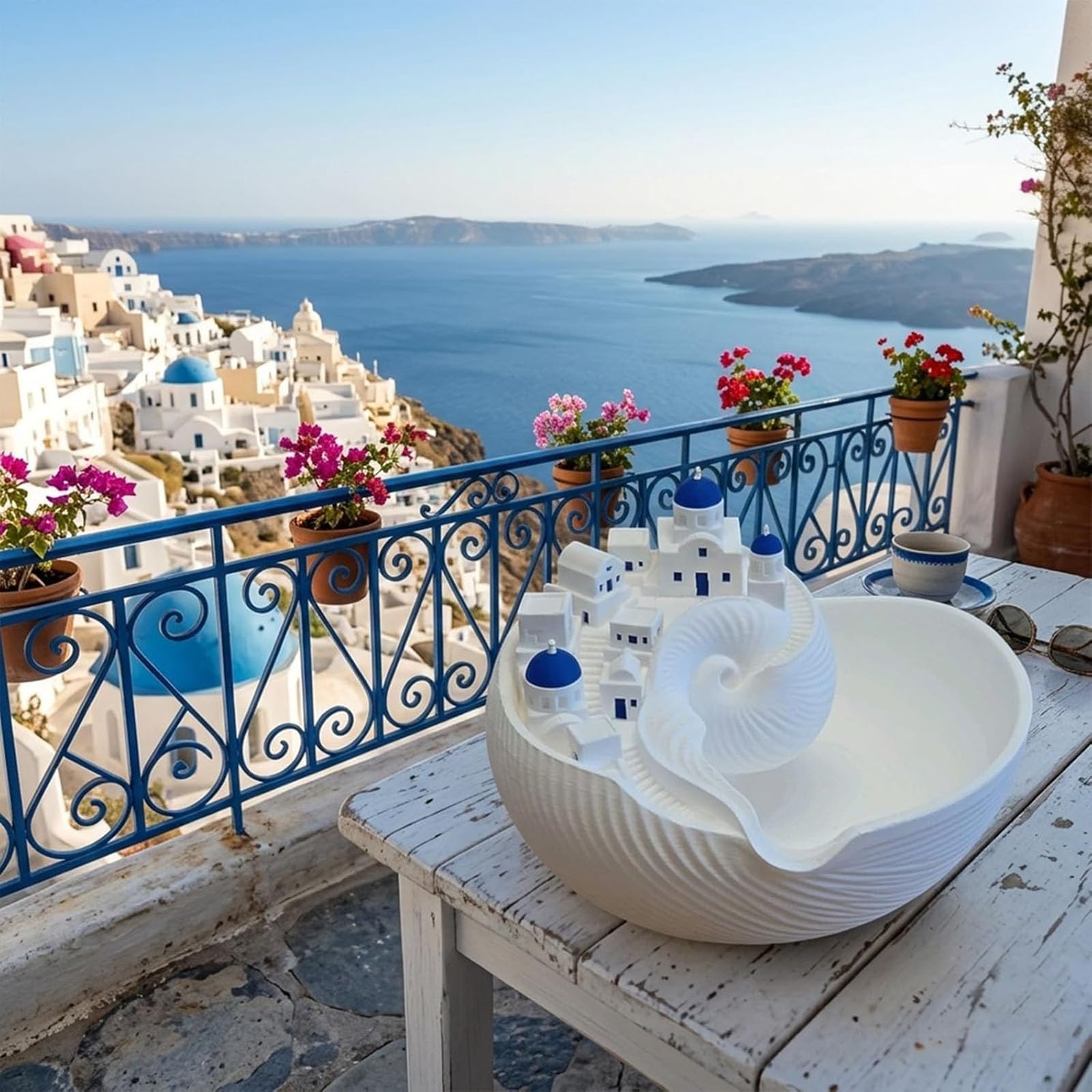 Ciotola Catchall di Santorini, ciotola decorativa per portachiavi, vassoio a conchiglia per chiavi, gioielli, monete, piatto per gingilli, organizzatore dell'isola greca stampato in 3D (1Pcs)