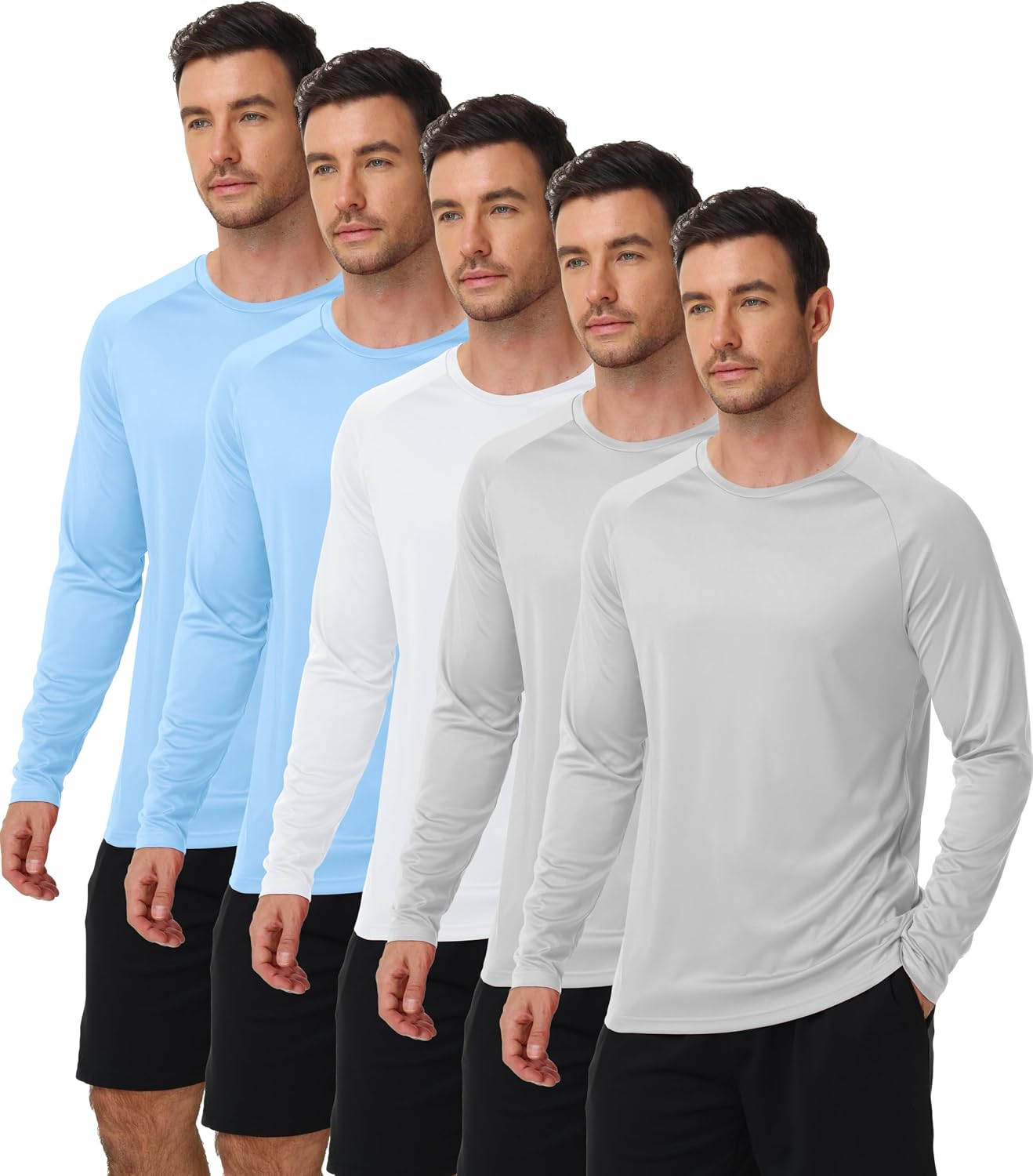 ZITY 5 Pack Long Sleeve Shirts for Men UPF 50+ Sun Protection Fast Dry Lightweight Fishing Swim Rash Guard Workout Shirt