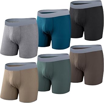 Mens 3/6 Pcs Performance Boxer Brief with Fly, Soft Tagless Moisture-wicking Mens Stripe Underwear Multipack