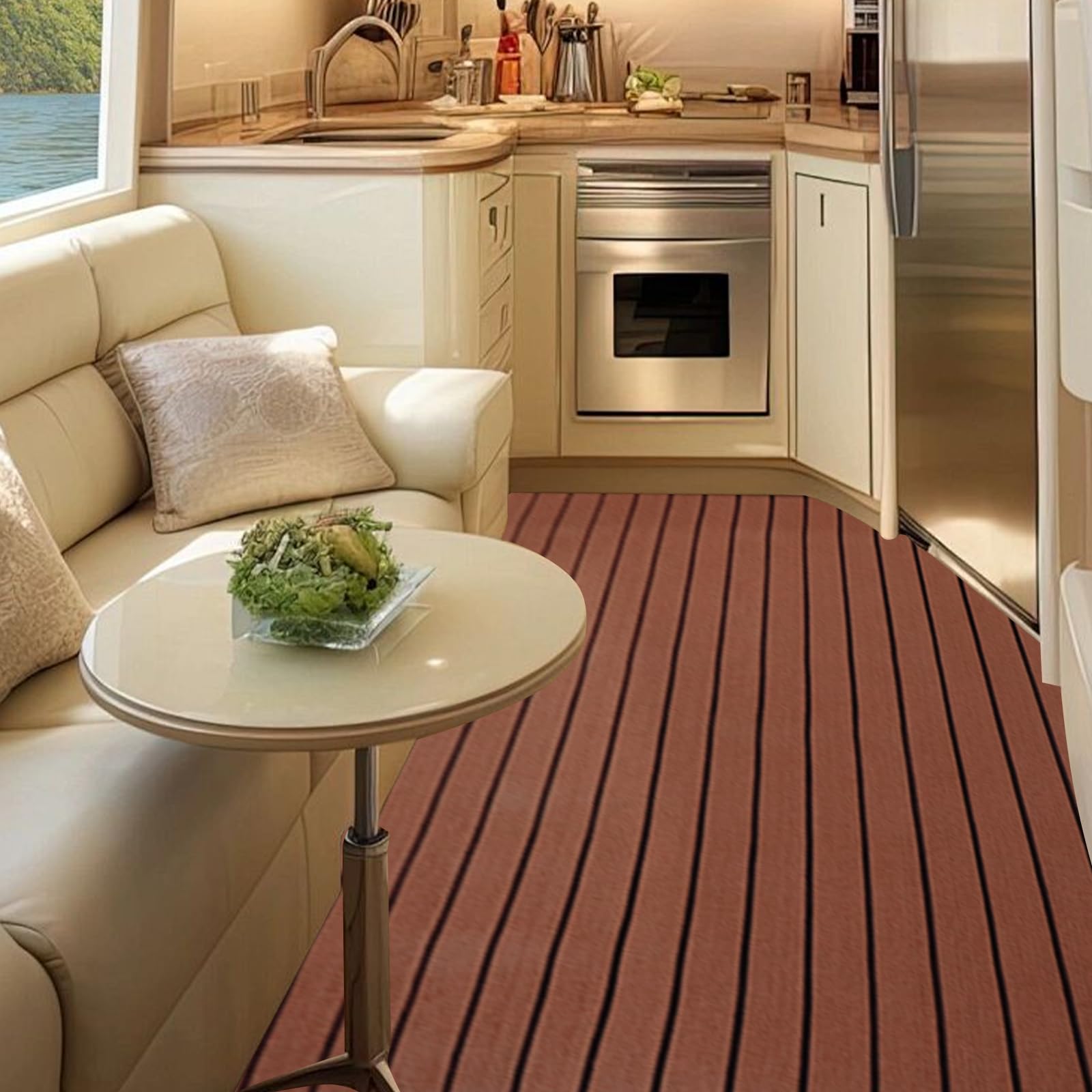 Revêtement de sol autocollant en EVA pour camping-car - tapis antidérapant avec aspect teck (240 x 90 cm, 6 mm), insonorisant et résistant aux produits chimiques, respectueux de l'environnement et