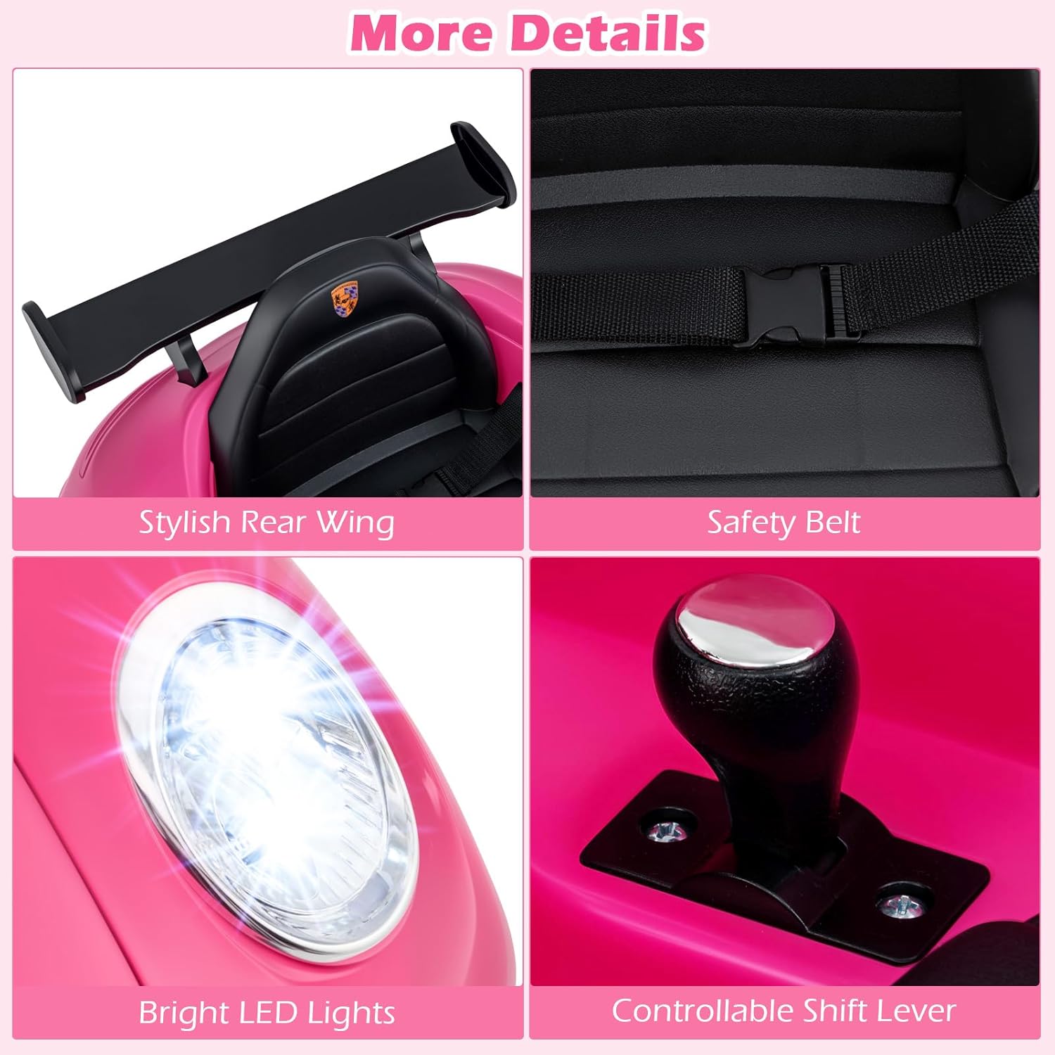 Licensed RUF Porsche 12V Pink Ride on Car by INFANS, Electric Vehicle Battery Powered with Remote Control, Headlight, Bluetooth, Power Display, 4 Wheeler Toys for Kids Girls Boys