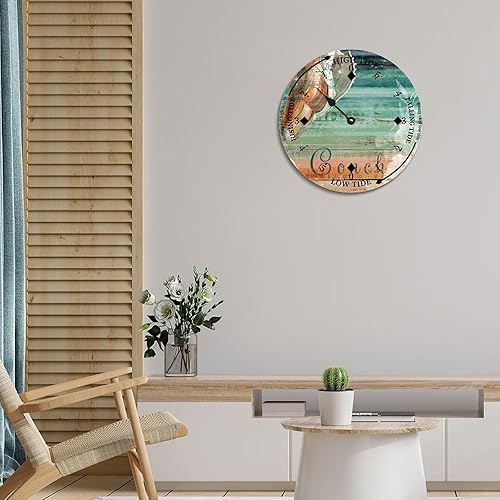 Miniatura 6 de Vintage Conch Tide Clock Ocean Time Nautical Wood Tidal Clock with High Tide Low Tide Non-Ticking Tide Clock 10in Wall Tide Movement Clock for Wall