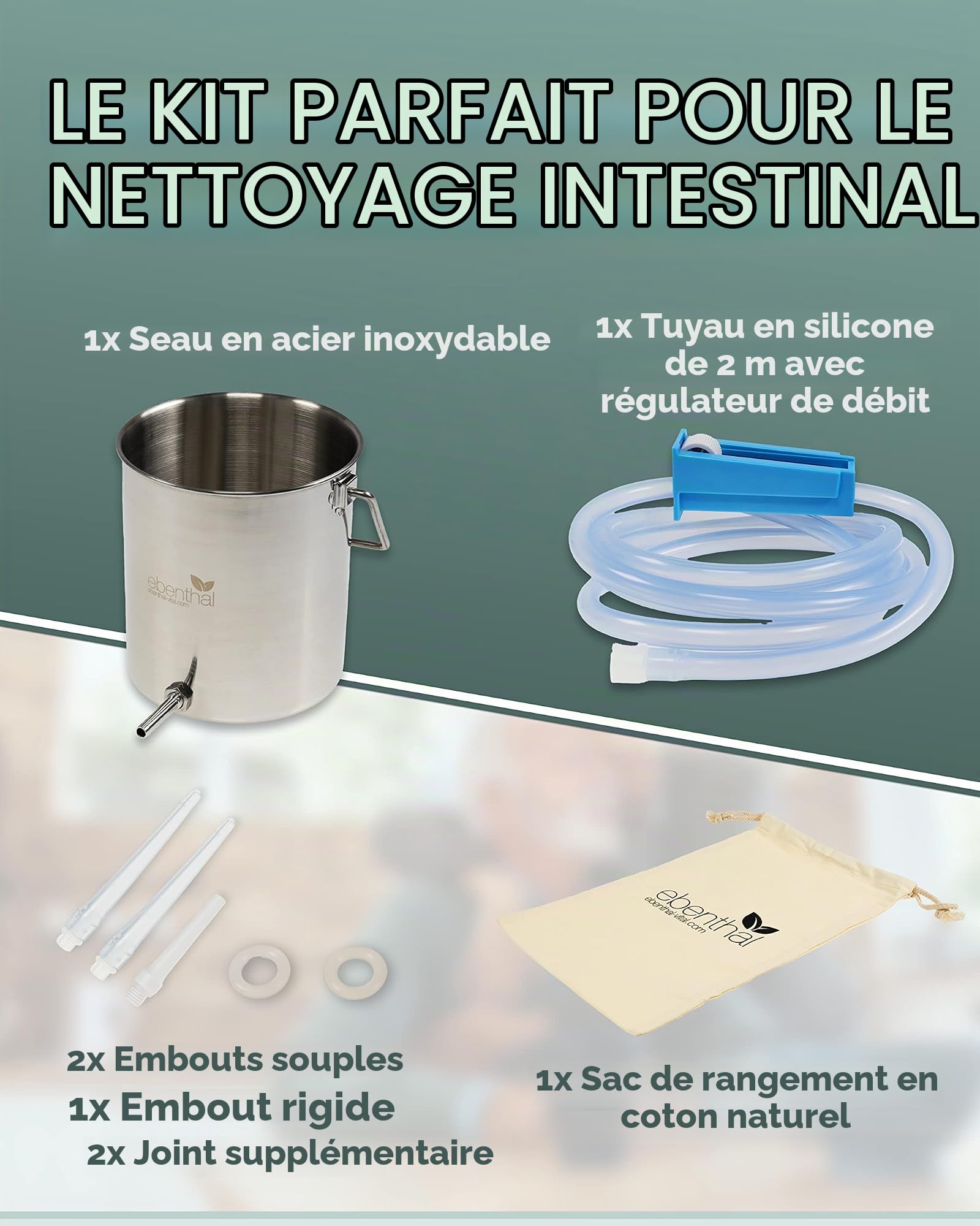 Sac de Lavement Premium EBENTHAL VITAL® 2 l • Kit pour Côlon Nettoyage • Bock à Lavement