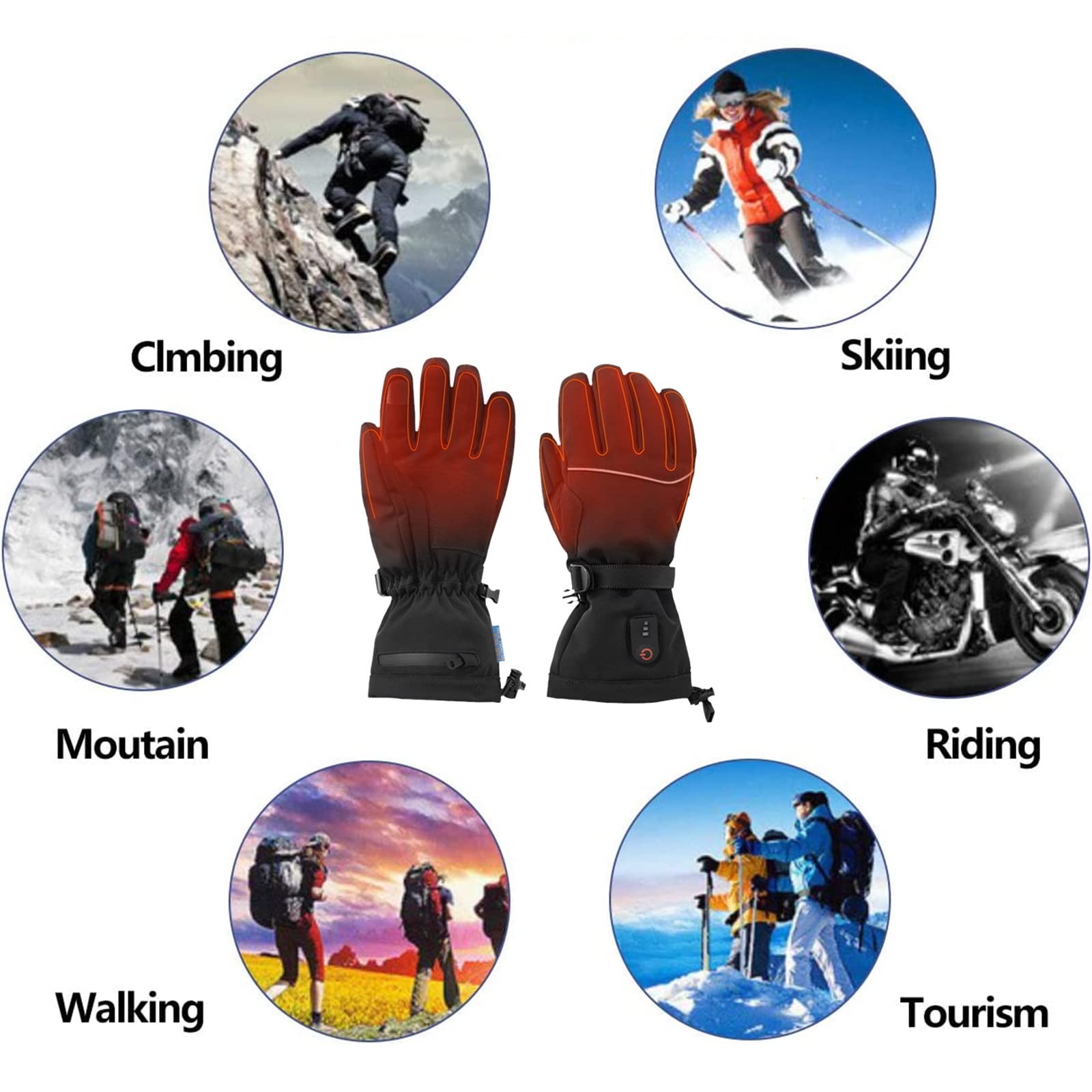 CHEWYNP Guantes de Invierno para Hombres y Mujeres: Guantes Impermeables y cálidos para Clima frío, Guantes térmicos con Dedo de Pantalla táctil 7.4V 2600mah Guantes calentados con batería