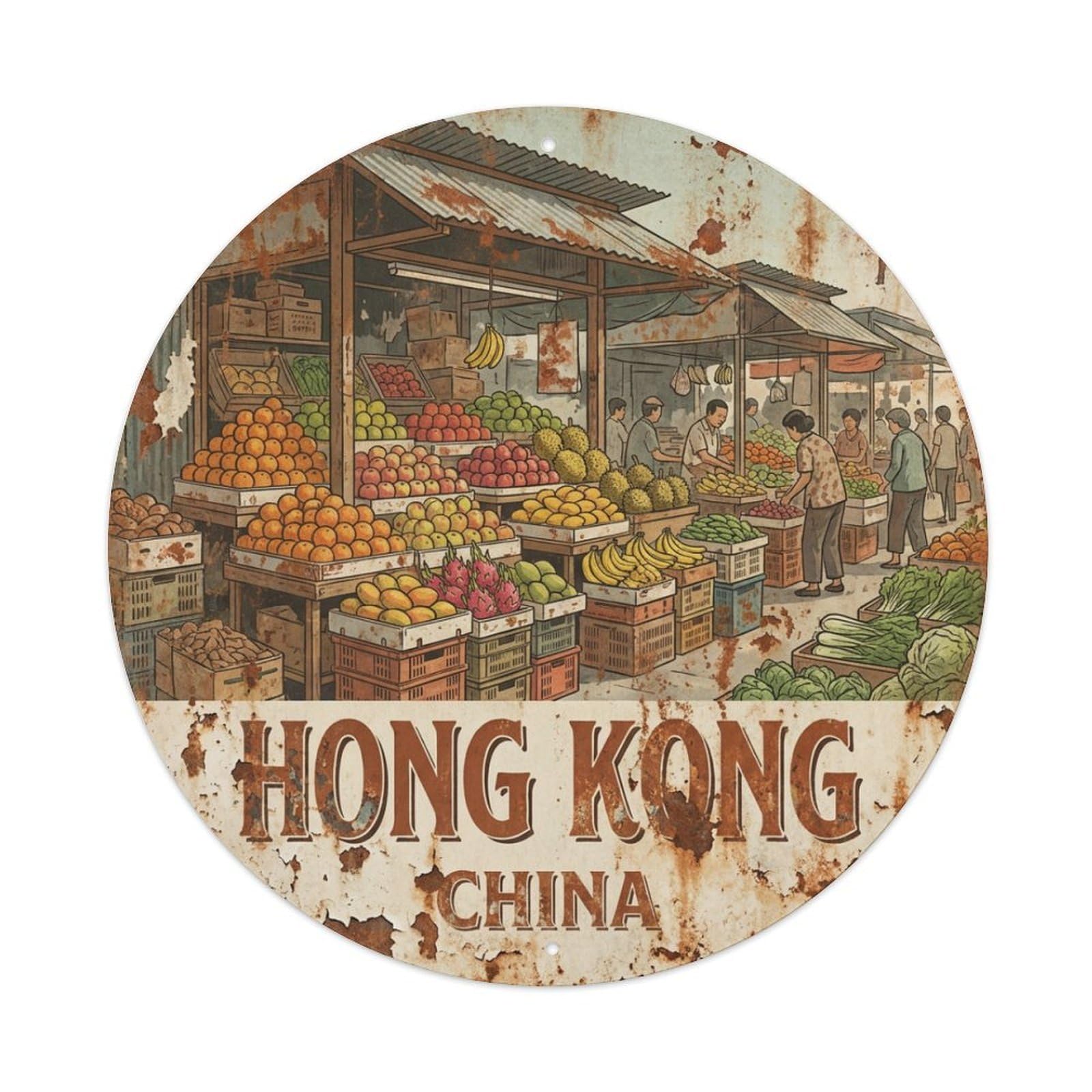 Vintage Travel Hong Kong China Vibrant Metal Tin Sign