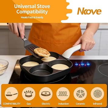 Nkove 4-Cup Titanium Nonstick Egg Pan Omelette Pan,Versatile Breakfast Skillet for Eggs, Pancakes, Plett, Crepes, Suitable for Gas Stove & Induction Cookware