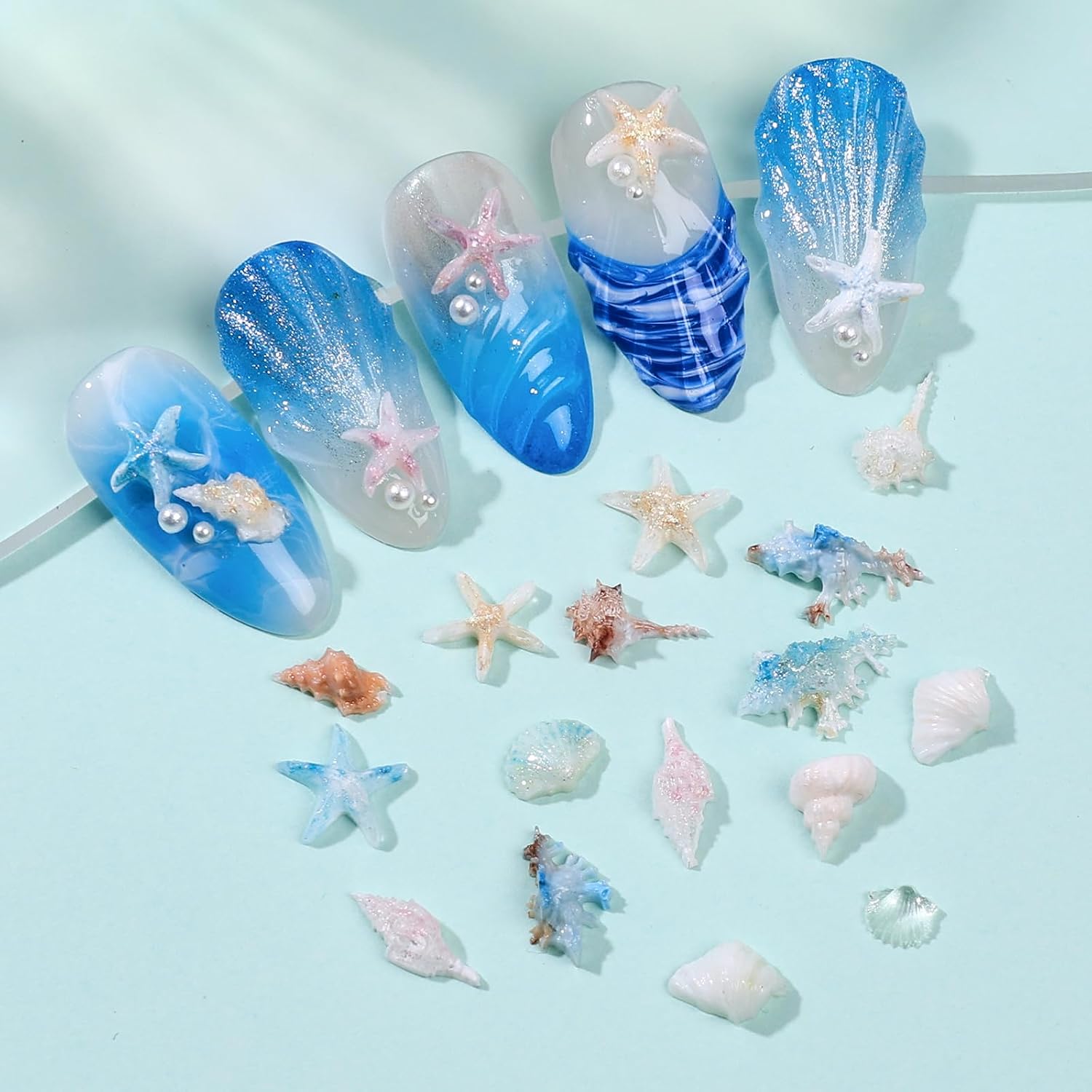 3pcs Ocean Silicone Nail Tools - Shell Starfish Jellyfish Conch Summer Beach Nail Molds Clear Carving Nail Silicone Stencil Template DIY Nail Art Charms Decoration Tools Salon Manicure Supplies