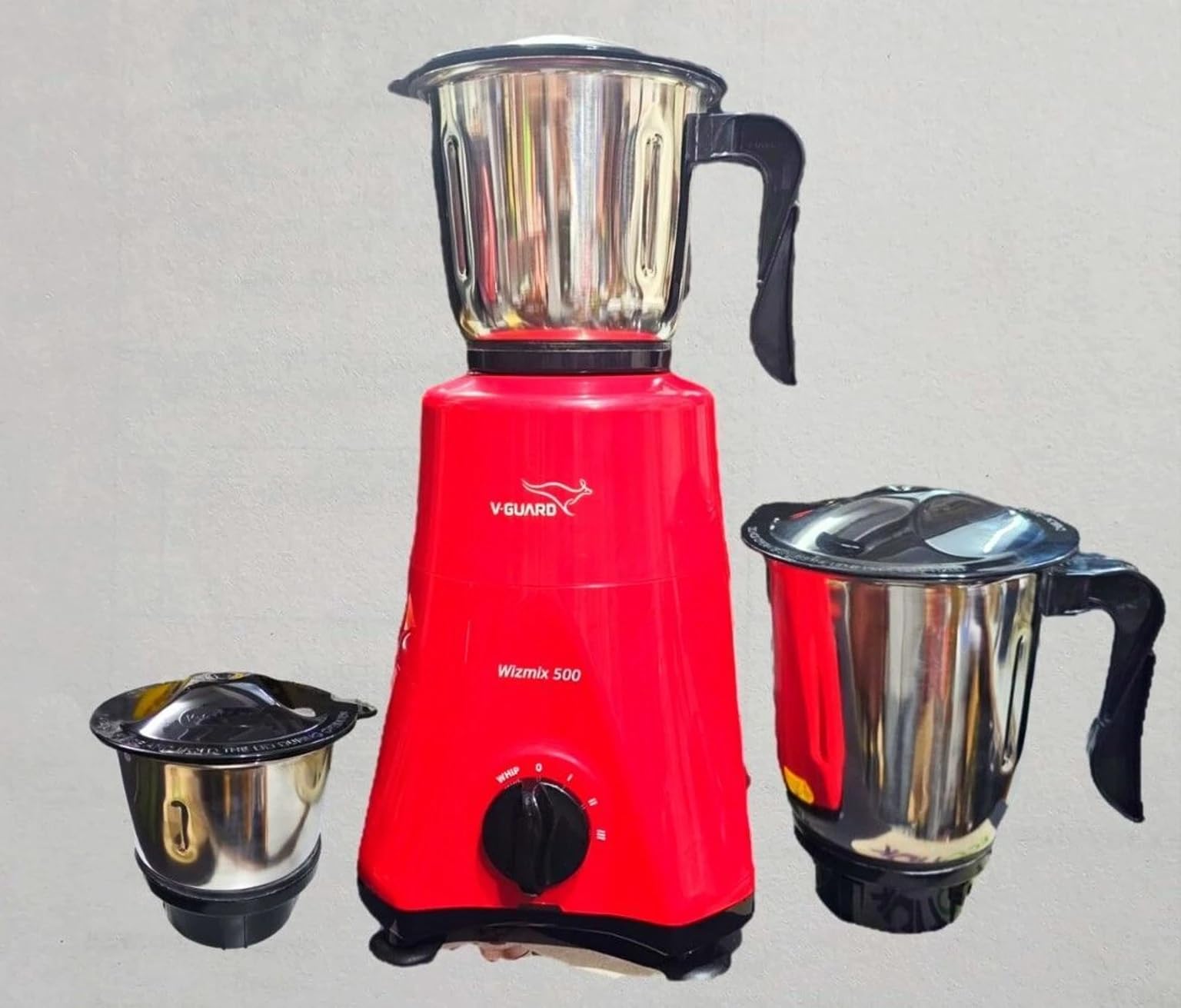 V-Guard Wizmix 500 Mixer Grinder, Red Black, Stainless Steel Jar, 500W, 1.3 L Wet Jar, for Wet Grinding, Dry Grinding and Chutney Grinding-image-34