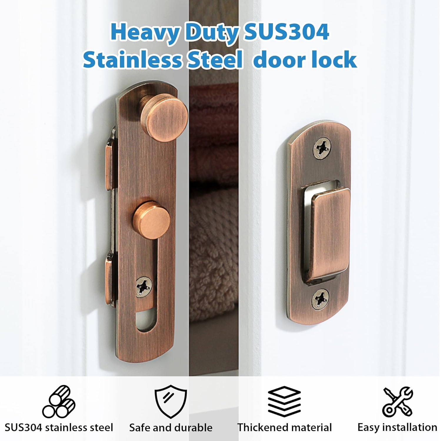 Alise 4 inch Flip Latch Gate Latches, Safety Door Lock for Barn Wood Fence Sliding French Doors,Heavy Duty SUS304 Stainless Steel Gate Hardware Red Bronze MS9500-R