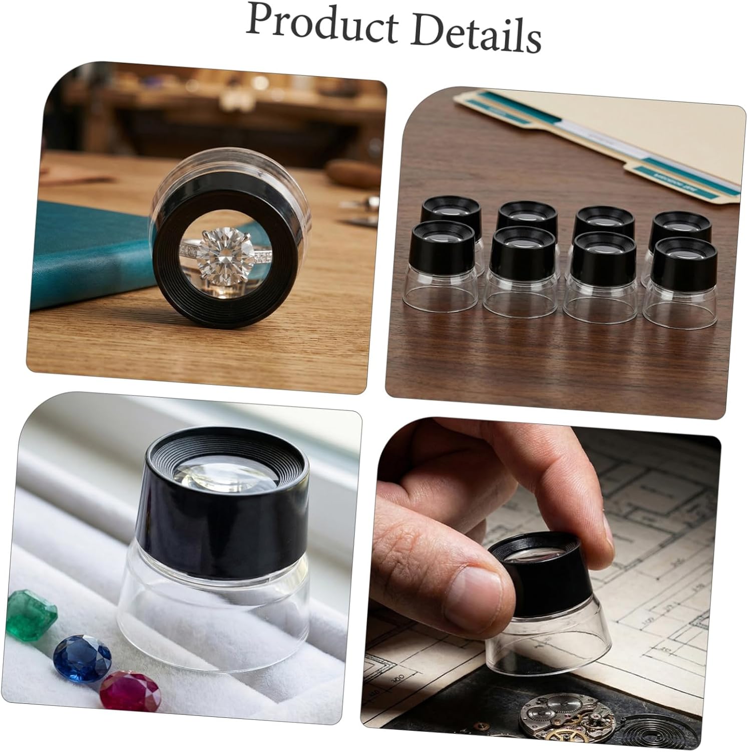 BESTYASH 8pcs 10x Jeweler’s Loupe Magnifier Set with Stand for Table Top Jewelry Inspection and Watch Repair