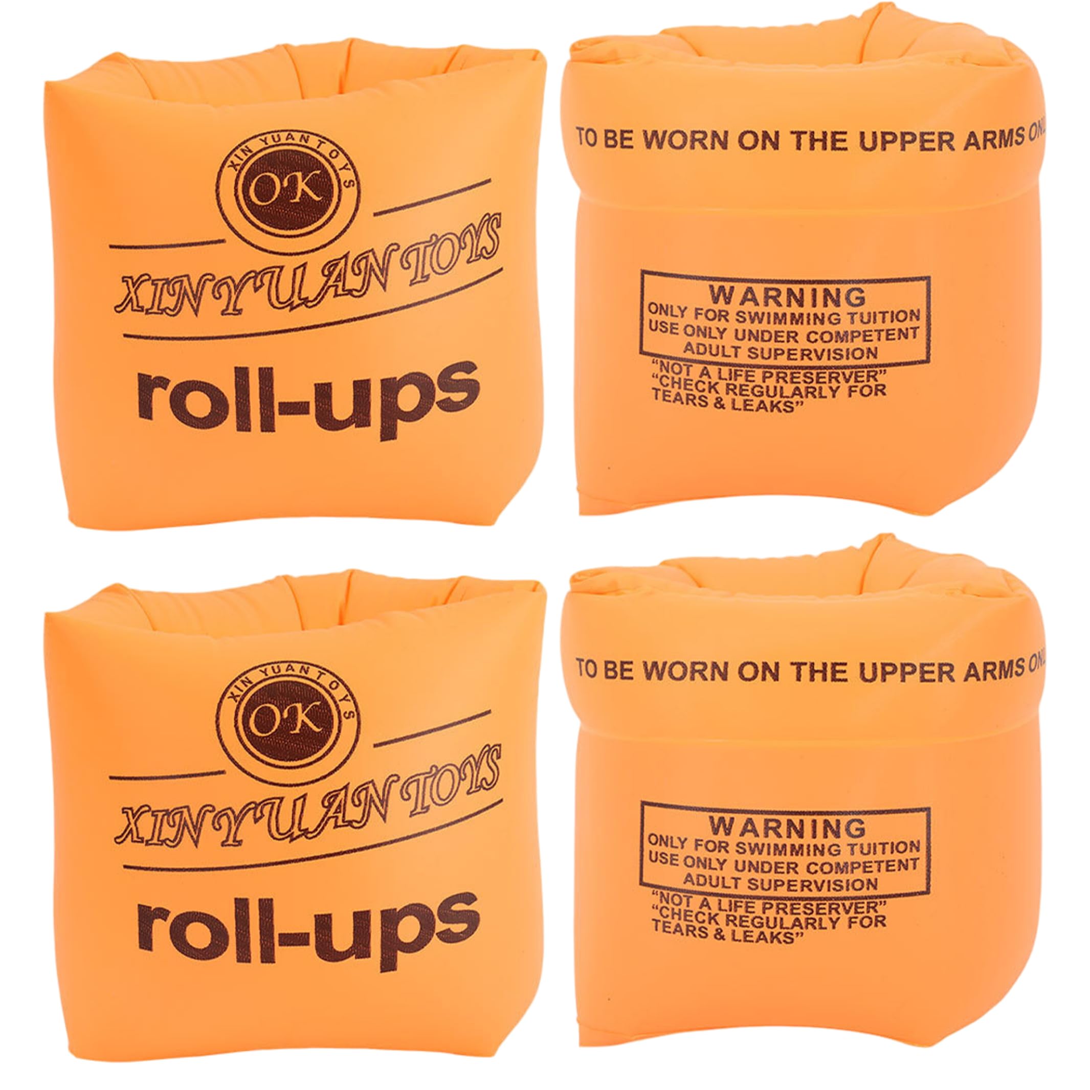 Arm Floaties for Adults & Kids - 2 Pairs Dual Swim Float, Soft PVC/TPU Bands for Family Swimming, Orange