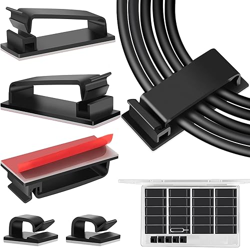 50 PCS Black Cable Clips - Large Cord Organizers for Under Desk Cable Wire Management, Adhesive Holder Clips for Multiple Cord Management