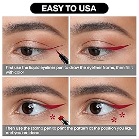 evpct 1Pcs 2-in-1 Red Colored Winged Eyeliners Stamp, Red Flower Face Stamps Makeup, Waterproof Eyeliner Eye Stamp Liners Tool Set Kit for Womem, Wing Eyeliner Stamp Figures Tool Wingliner Shapes, 12