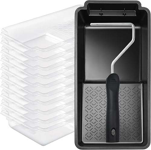 Mister Rui Revestimiento de bandeja de pintura, paquete de 12, bandeja de pintura de 4 pulgadas, 10 unidades, bandejas de pintura pequeñas con mango