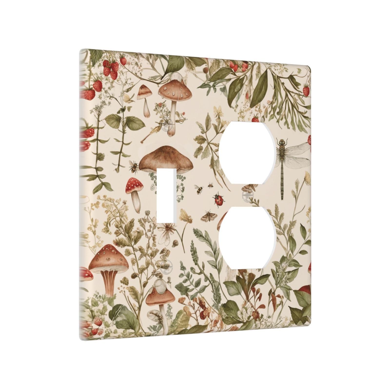 Sghxwp Outlet Covers Watercolor Mushroom Wildflower 2 Gang Combin 1 Toggle/1 Duplex Light Switch Cover Plate Decorative Vintage Botanical Dragonfly Bee Gfci Wall Plate Receptacle Switchplate for Home
