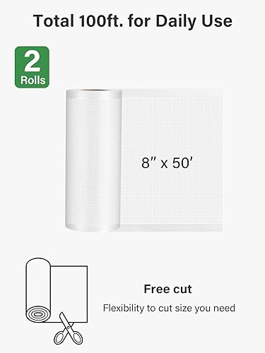 Miniatura 2 de Kootek Bolsas selladoras al vacío, 2 rollos de 8 x 50 pies (total de 100 pies), bolsas de sellado al vacío de alimentos de grado comercial, rollos