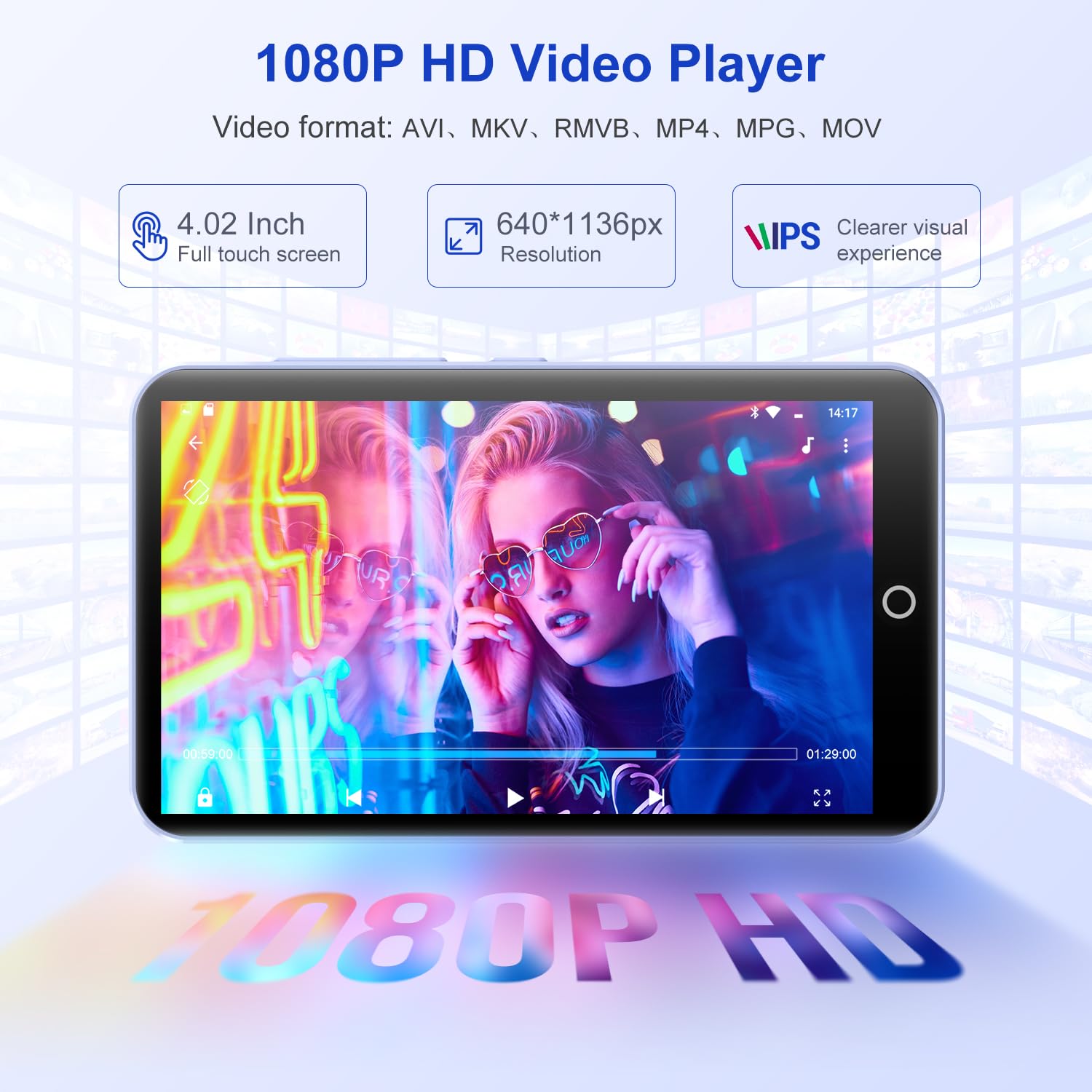 Lettore MP3 con Bluetooth e WiFi, Lettori MP3 e MP4 da 80 GB con Fotocamera, Lettore Musicale Android con Spotify, Amazon Music, Deezer, Audible, Lettore Musicale HiFi con Schermo Touch da 4,02