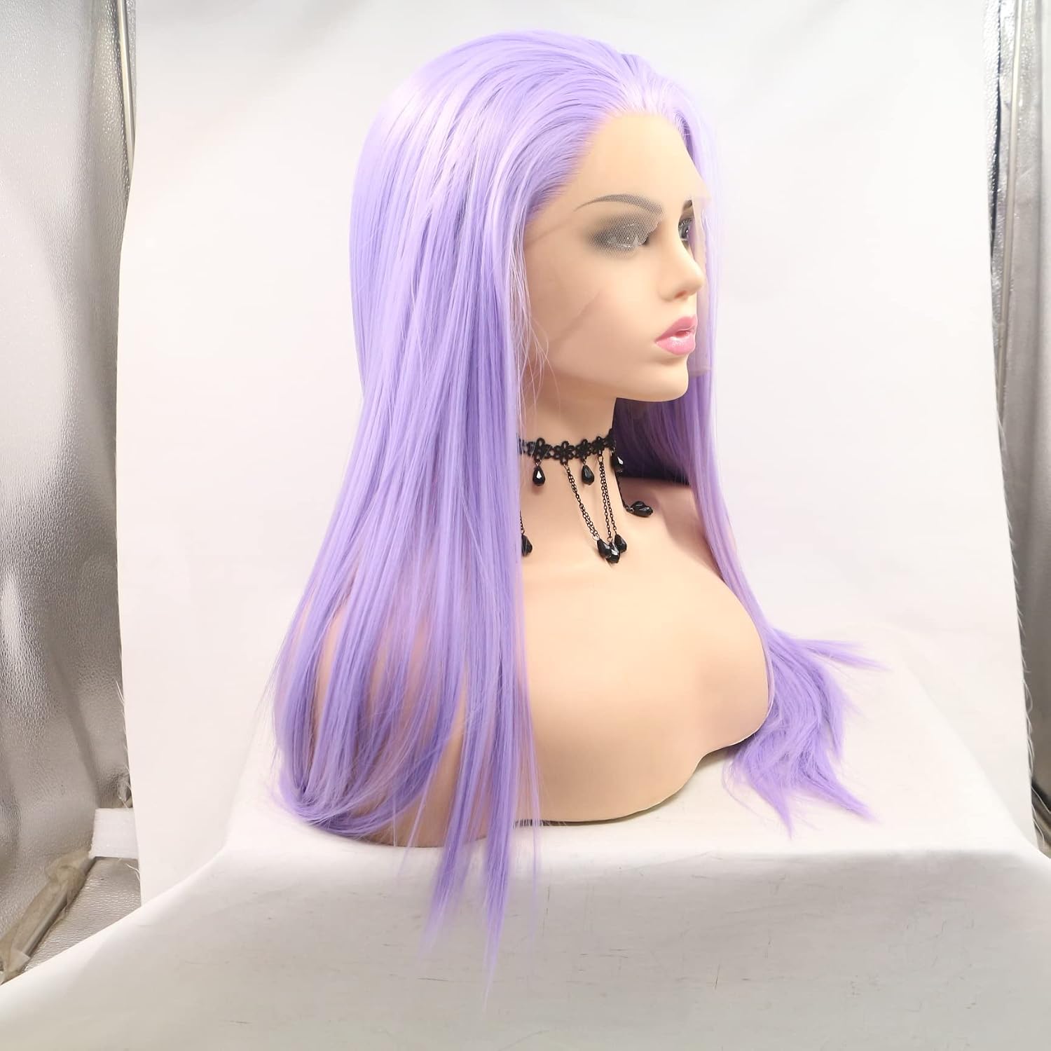 Pastel Lilac Purple Wig High Temperature Friendly Synthetic Lace Front Wigs for Women Ladies Cosplay Mermaid Drag Queen Long Straight Wigs (24 Inch - Image 5