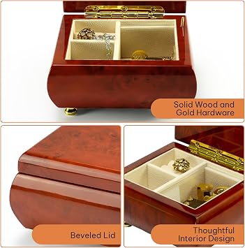 MusicBoxAttic Simple Classy Wooden Musical Jewelry Box - Personalized Music Earrings, Rings Organizer - Custom Song Jewelry Boxes for Women and Girls - 5.0 x 4.5 x 2.5 (English Country Garden)